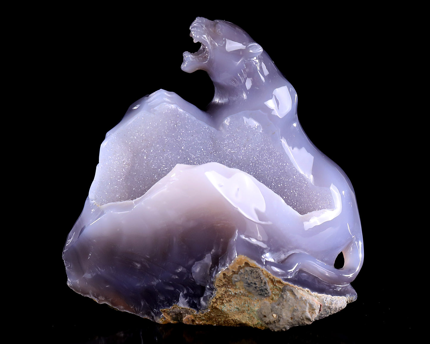 6.4" Geode Agate Hand Carved Crystal Leopard Sculpture