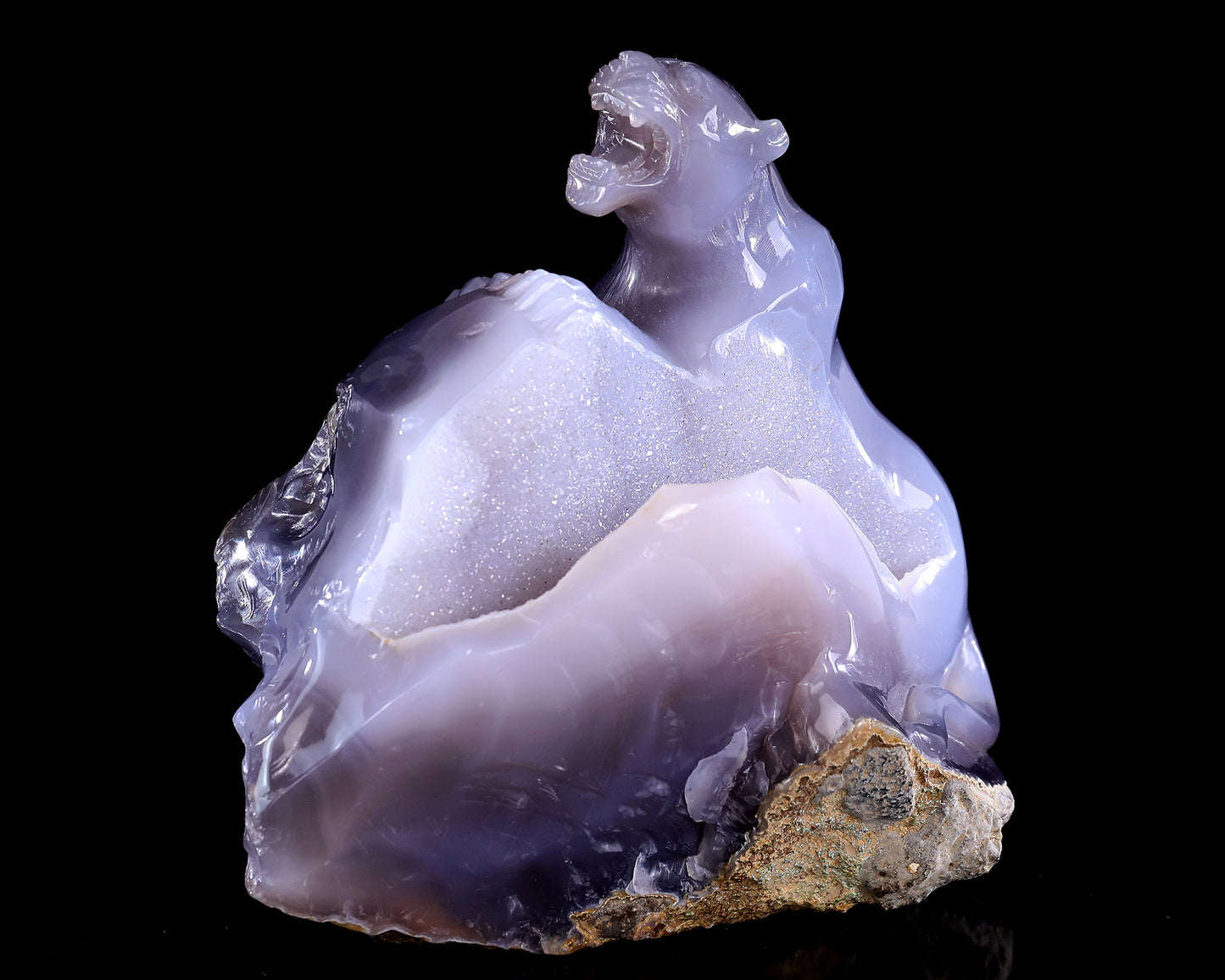 6.4" Geode Agate Hand Carved Crystal Leopard Sculpture