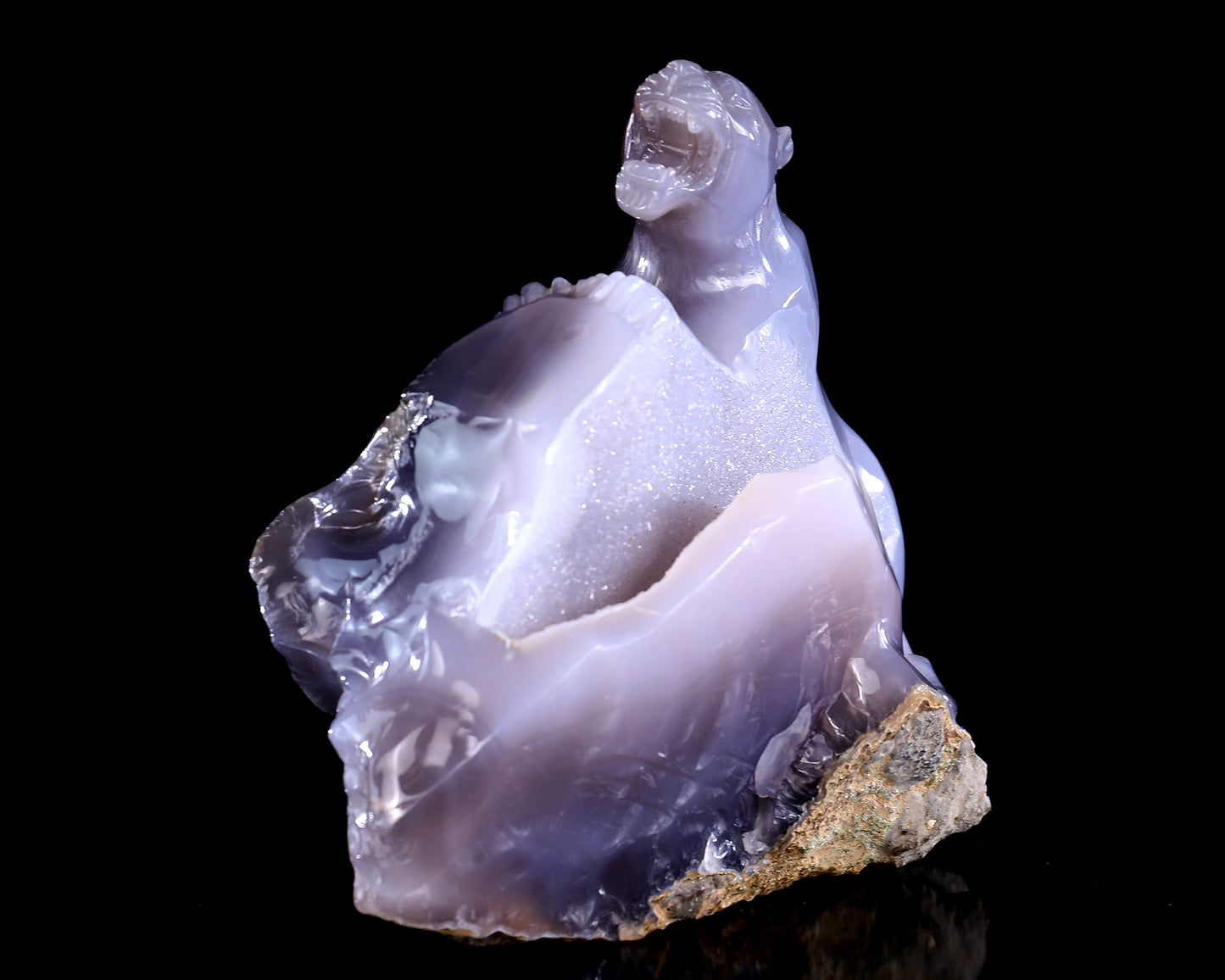 6.4" Geode Agate Hand Carved Crystal Leopard Sculpture