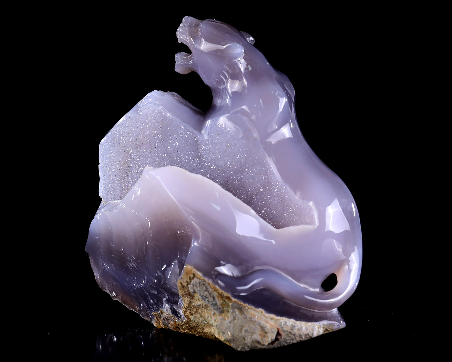 6.4" Geode Agate Hand Carved Crystal Leopard Sculpture