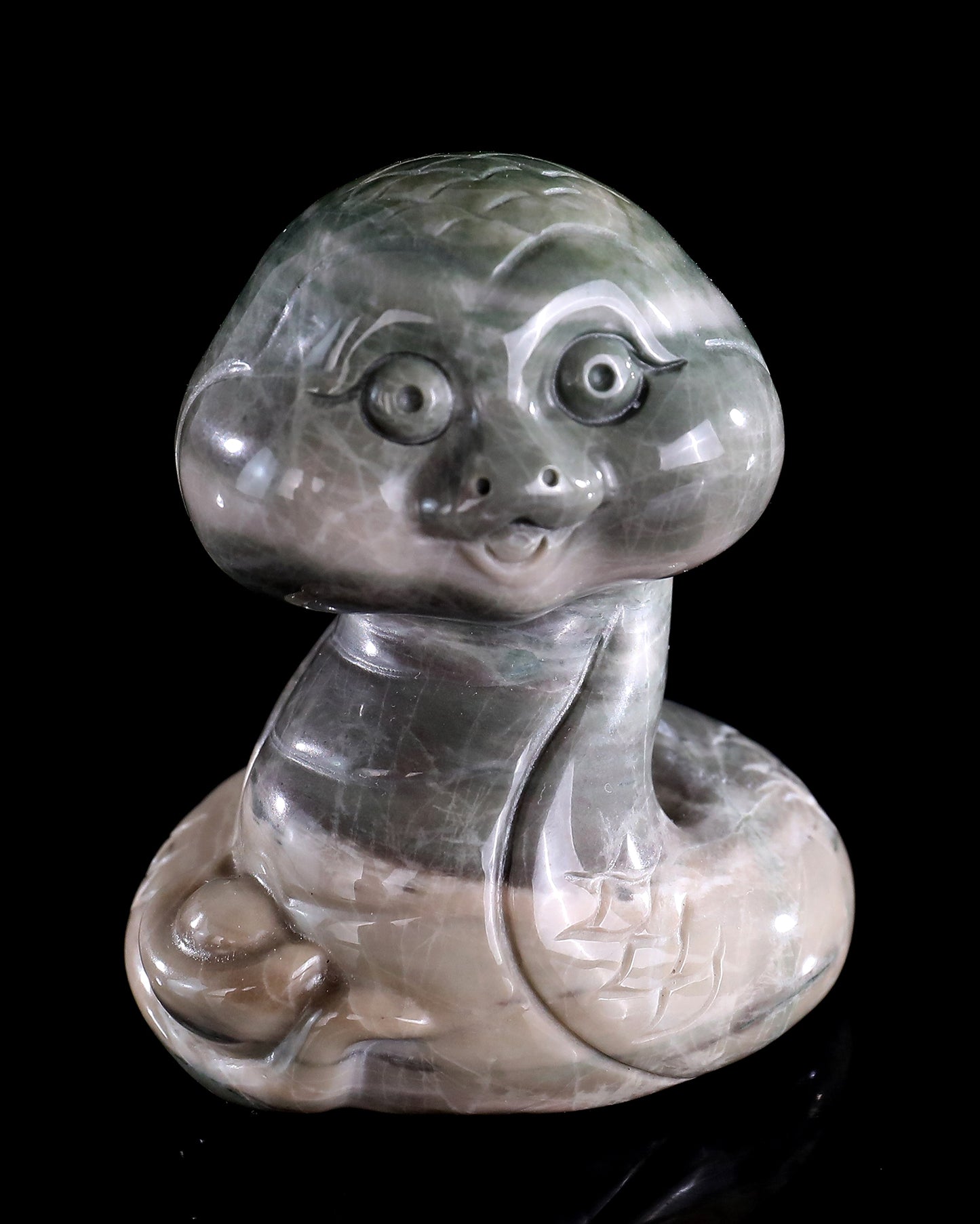 2.9" Jiulong Jade Hand Carved Crystal Baby Snake Sculpture