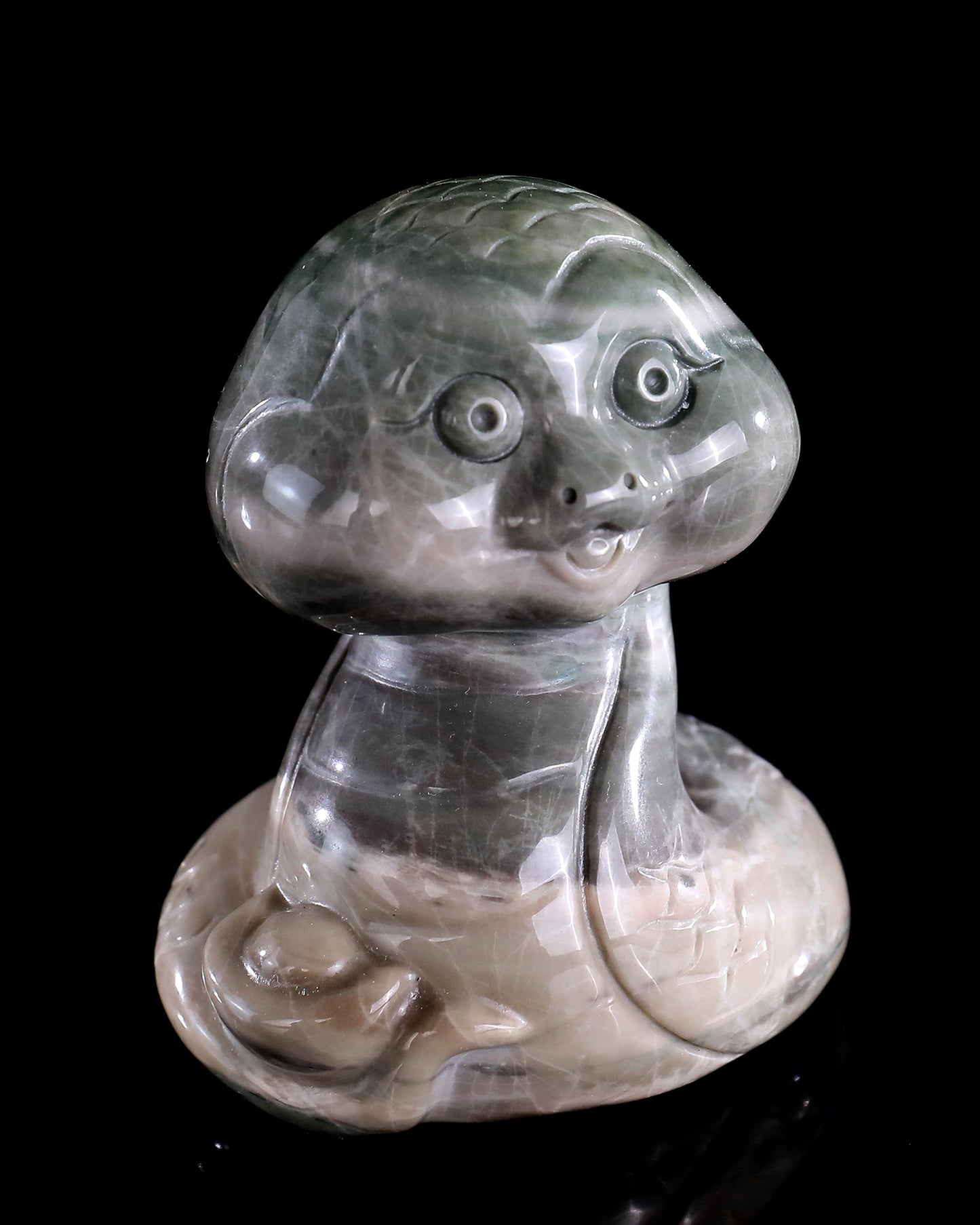 2.9" Jiulong Jade Hand Carved Crystal Baby Snake Sculpture