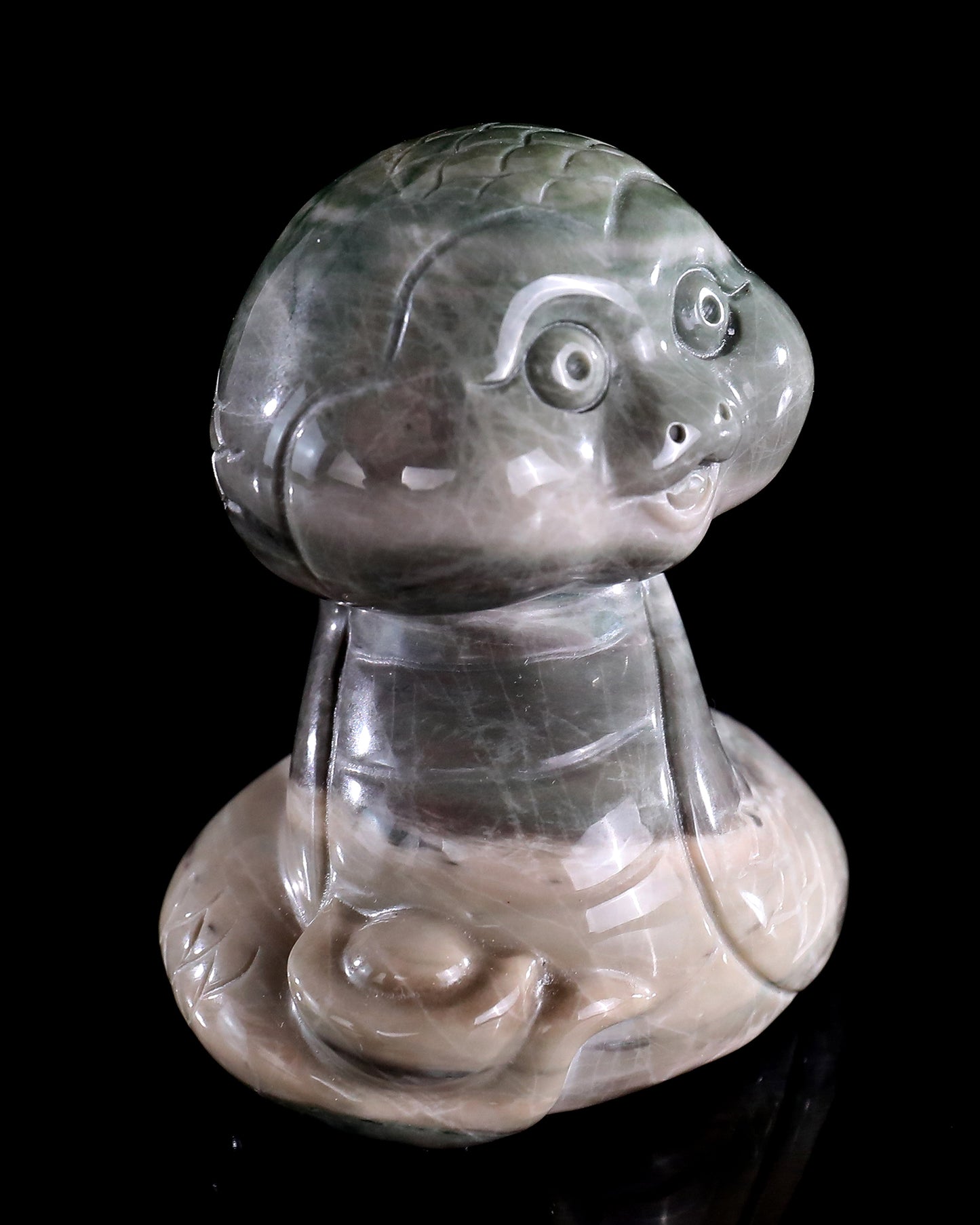 2.9" Jiulong Jade Hand Carved Crystal Baby Snake Sculpture