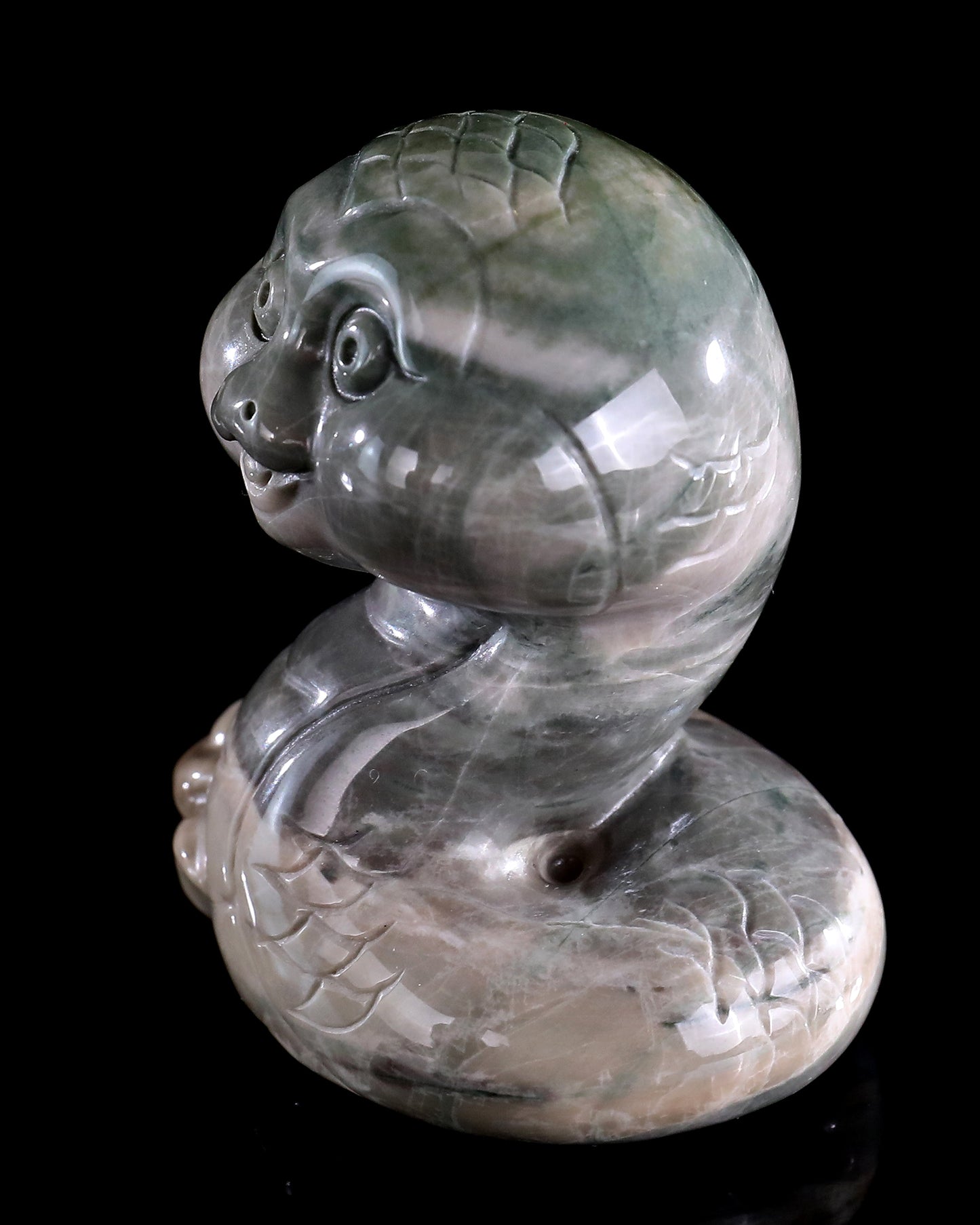 2.9" Jiulong Jade Hand Carved Crystal Baby Snake Sculpture