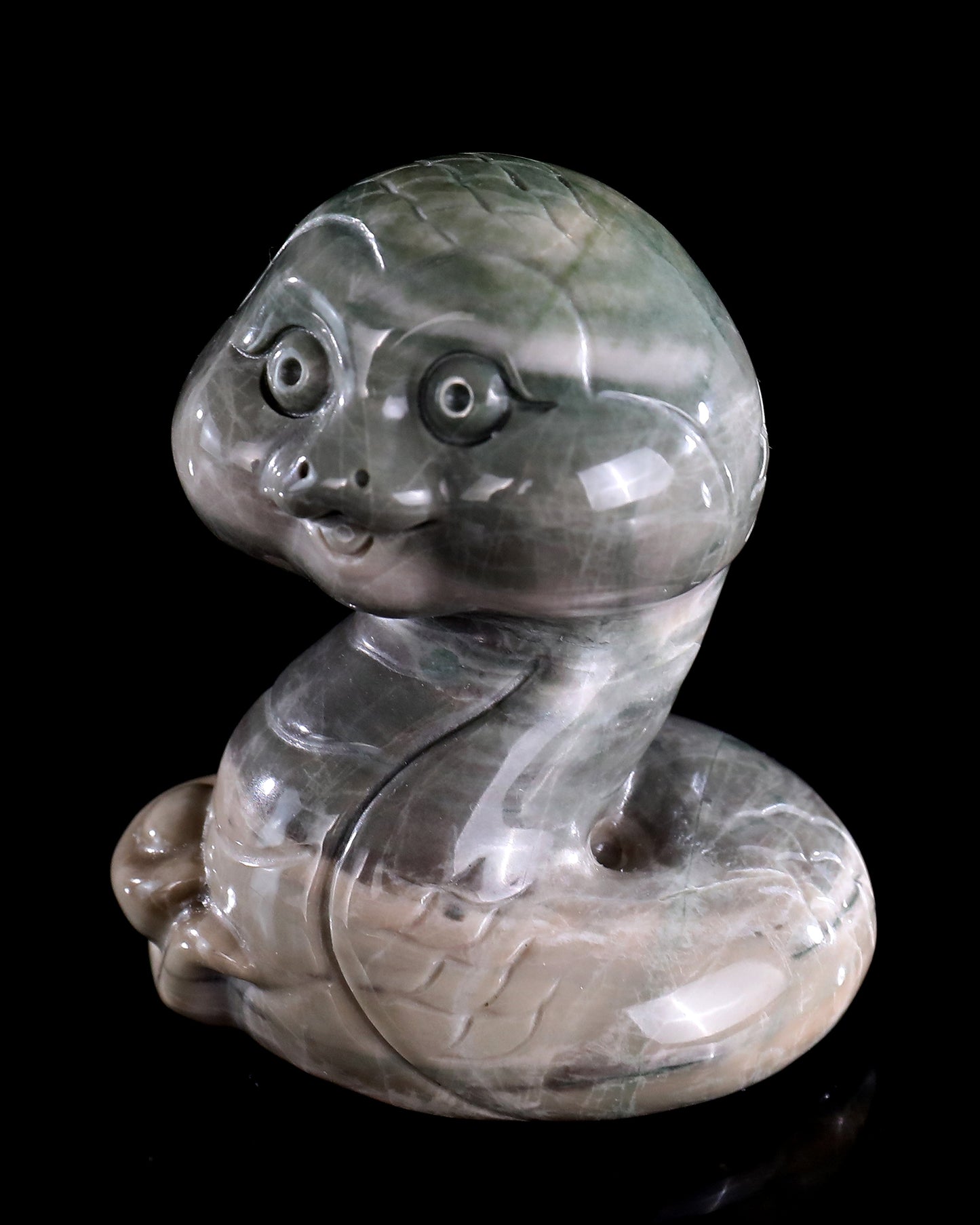 2.9" Jiulong Jade Hand Carved Crystal Baby Snake Sculpture