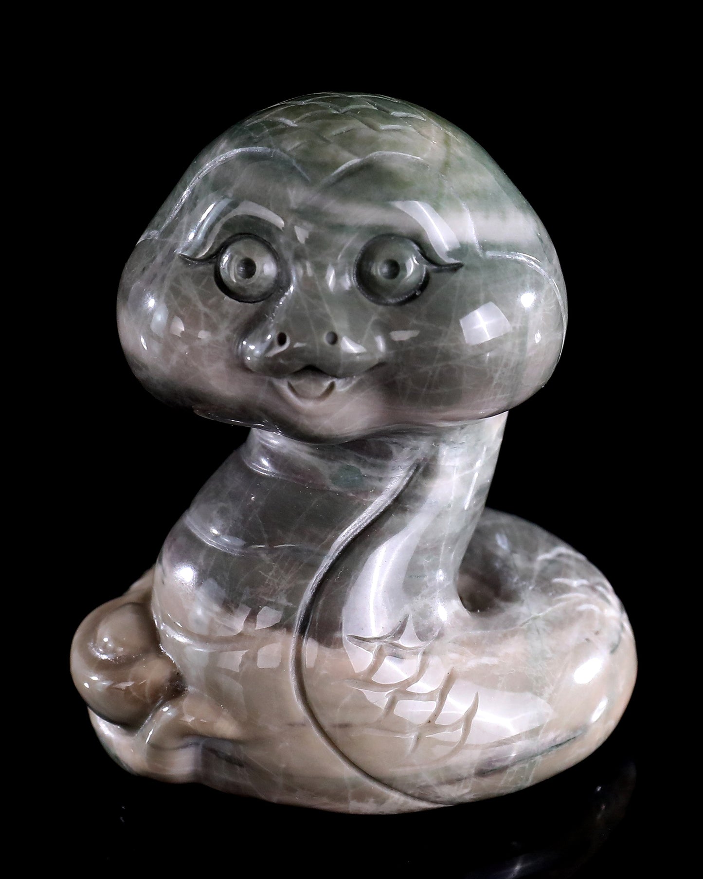 2.9" Jiulong Jade Hand Carved Crystal Baby Snake Sculpture