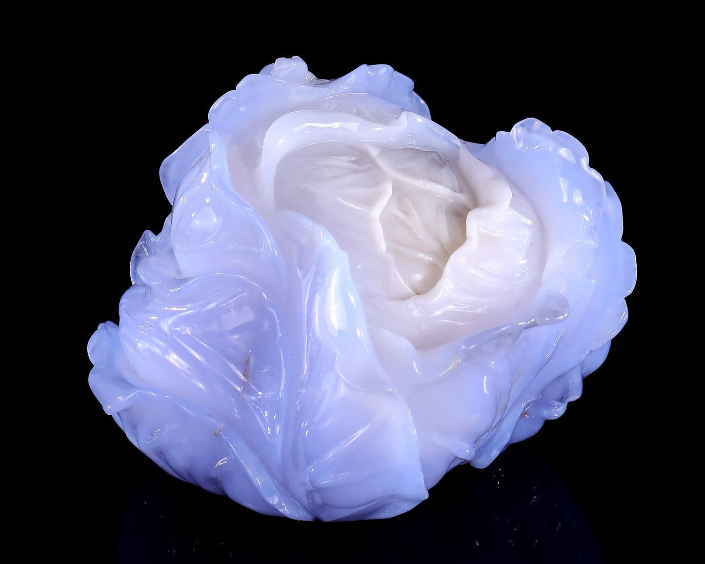 6.9" Natural Blue Chalcedony Hand Carved Crystal Cabbage Sculpture