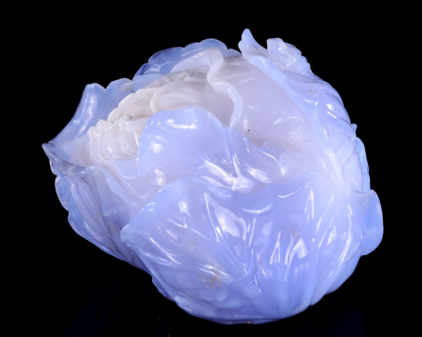 6.9" Natural Blue Chalcedony Hand Carved Crystal Cabbage Sculpture