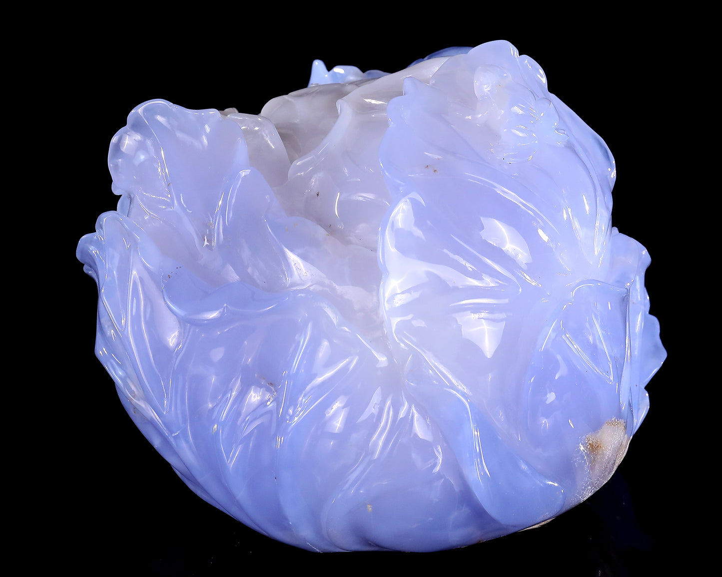6.9" Natural Blue Chalcedony Hand Carved Crystal Cabbage Sculpture