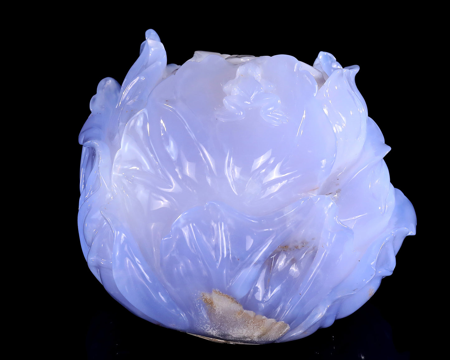6.9" Natural Blue Chalcedony Hand Carved Crystal Cabbage Sculpture