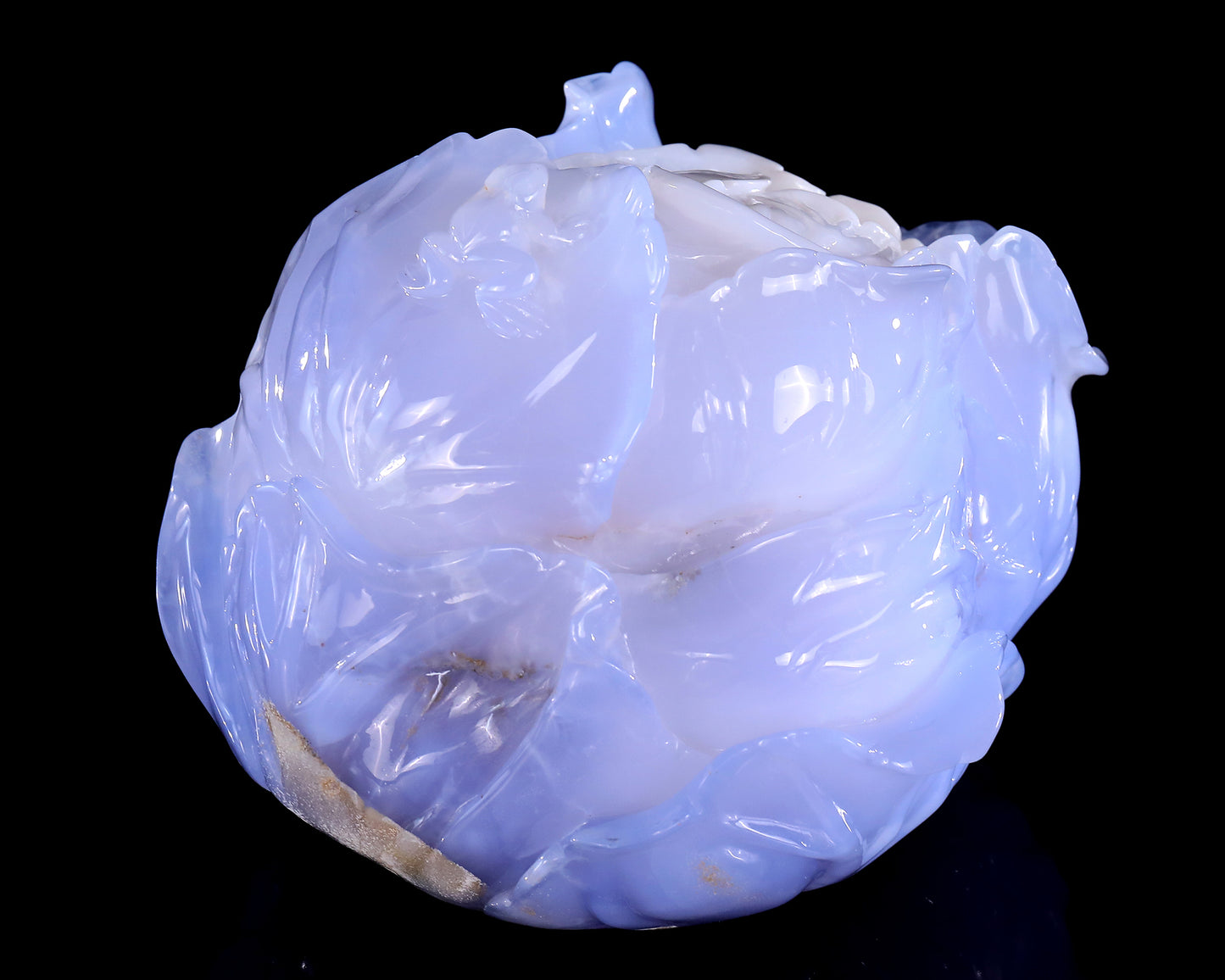 6.9" Natural Blue Chalcedony Hand Carved Crystal Cabbage Sculpture