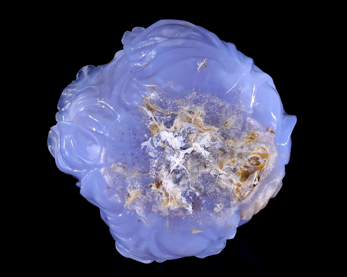 6.9" Natural Blue Chalcedony Hand Carved Crystal Cabbage Sculpture