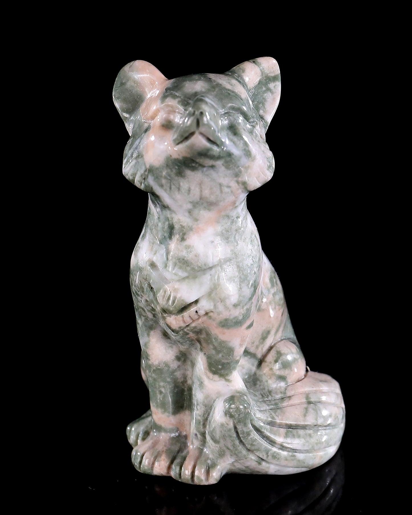 2.9" Natural Jiulong Jade Hand Carved Crystal Fox Sculpture