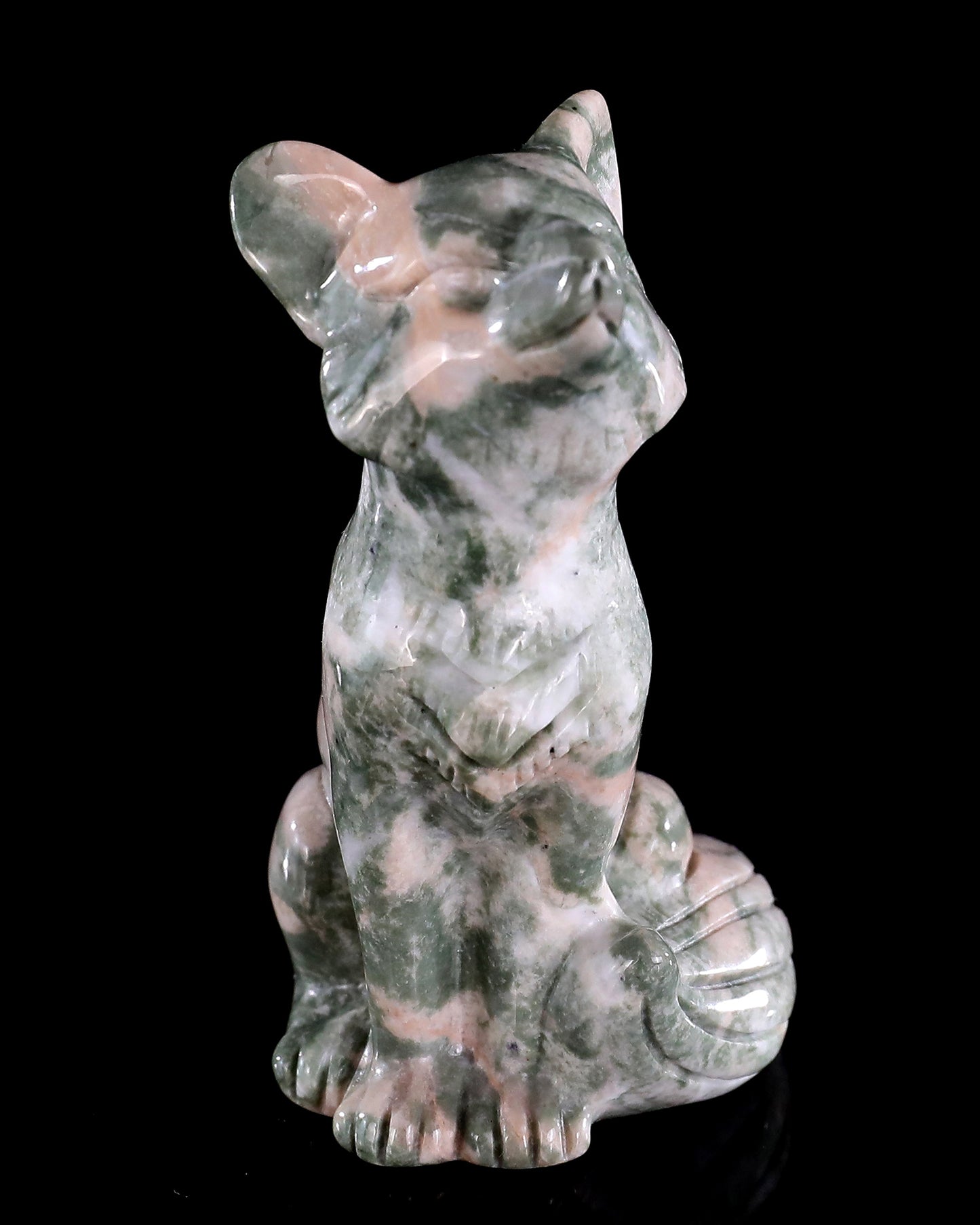 2.9" Natural Jiulong Jade Hand Carved Crystal Fox Sculpture