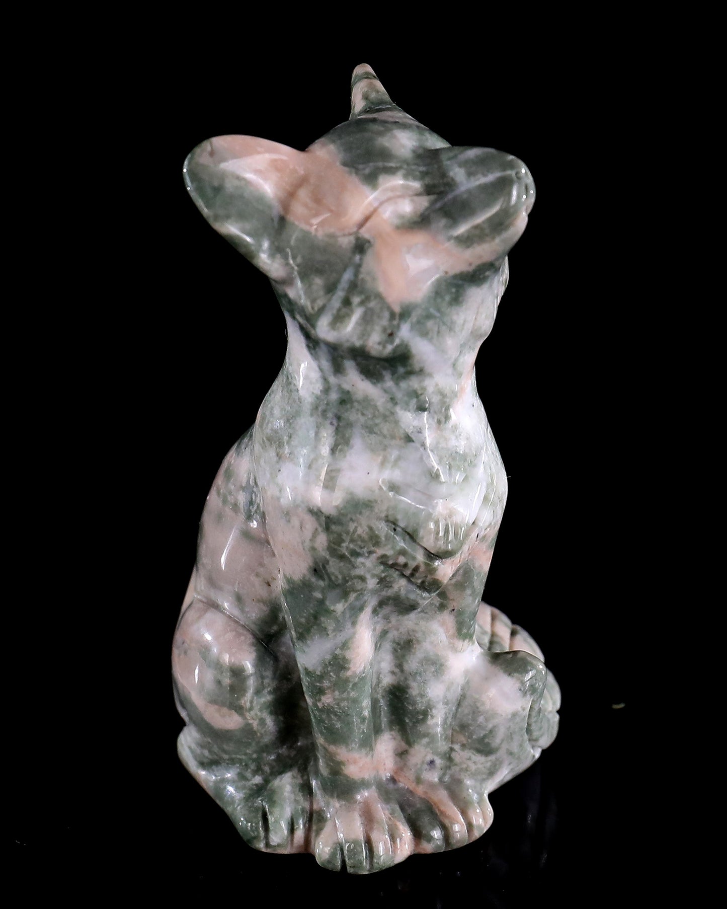 2.9" Natural Jiulong Jade Hand Carved Crystal Fox Sculpture