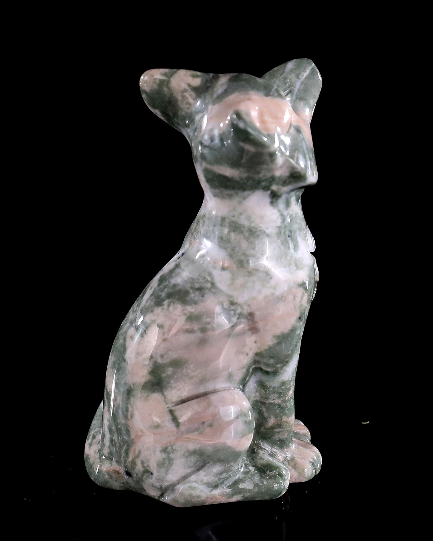 2.9" Natural Jiulong Jade Hand Carved Crystal Fox Sculpture