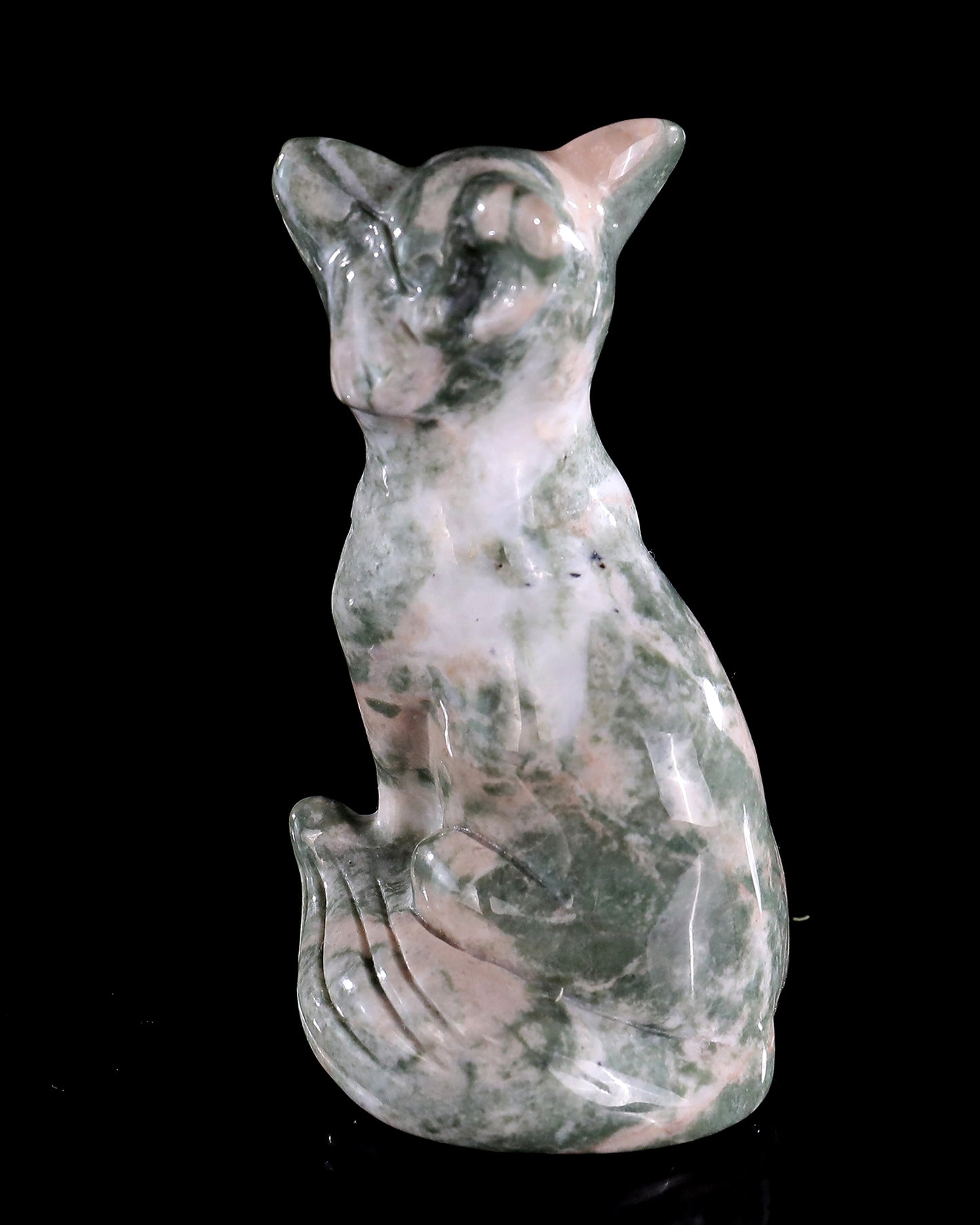 2.9" Natural Jiulong Jade Hand Carved Crystal Fox Sculpture