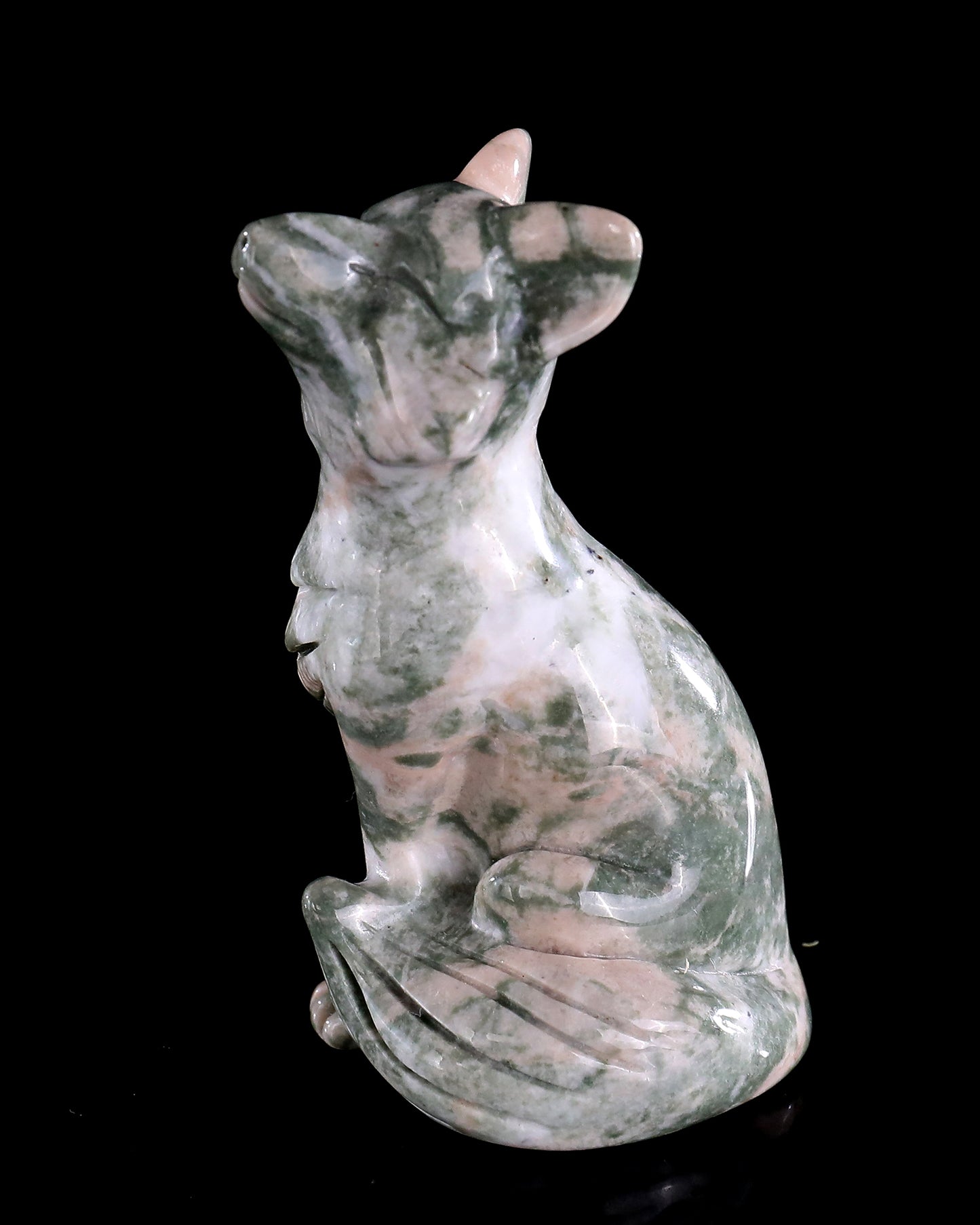 2.9" Natural Jiulong Jade Hand Carved Crystal Fox Sculpture