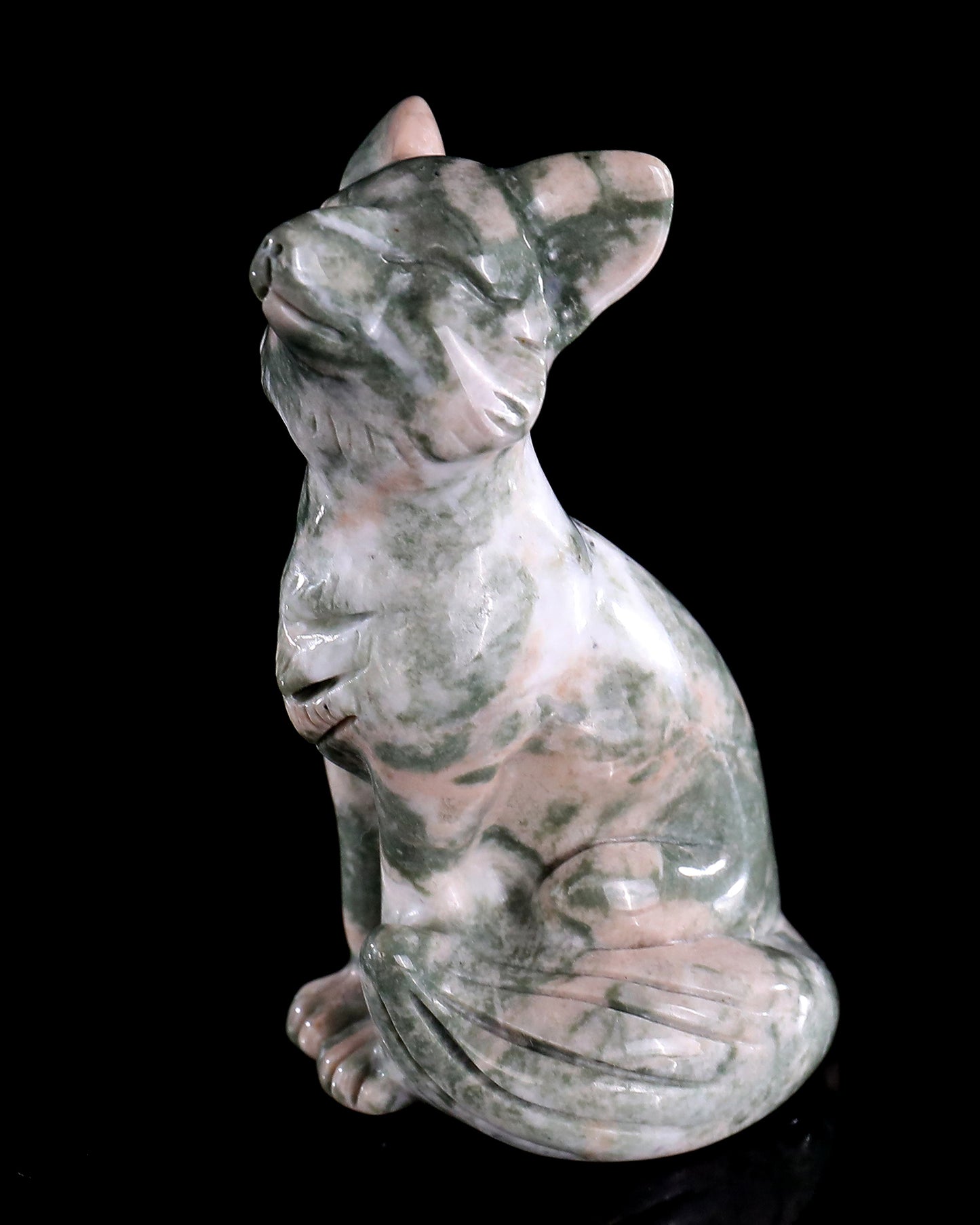 2.9" Natural Jiulong Jade Hand Carved Crystal Fox Sculpture