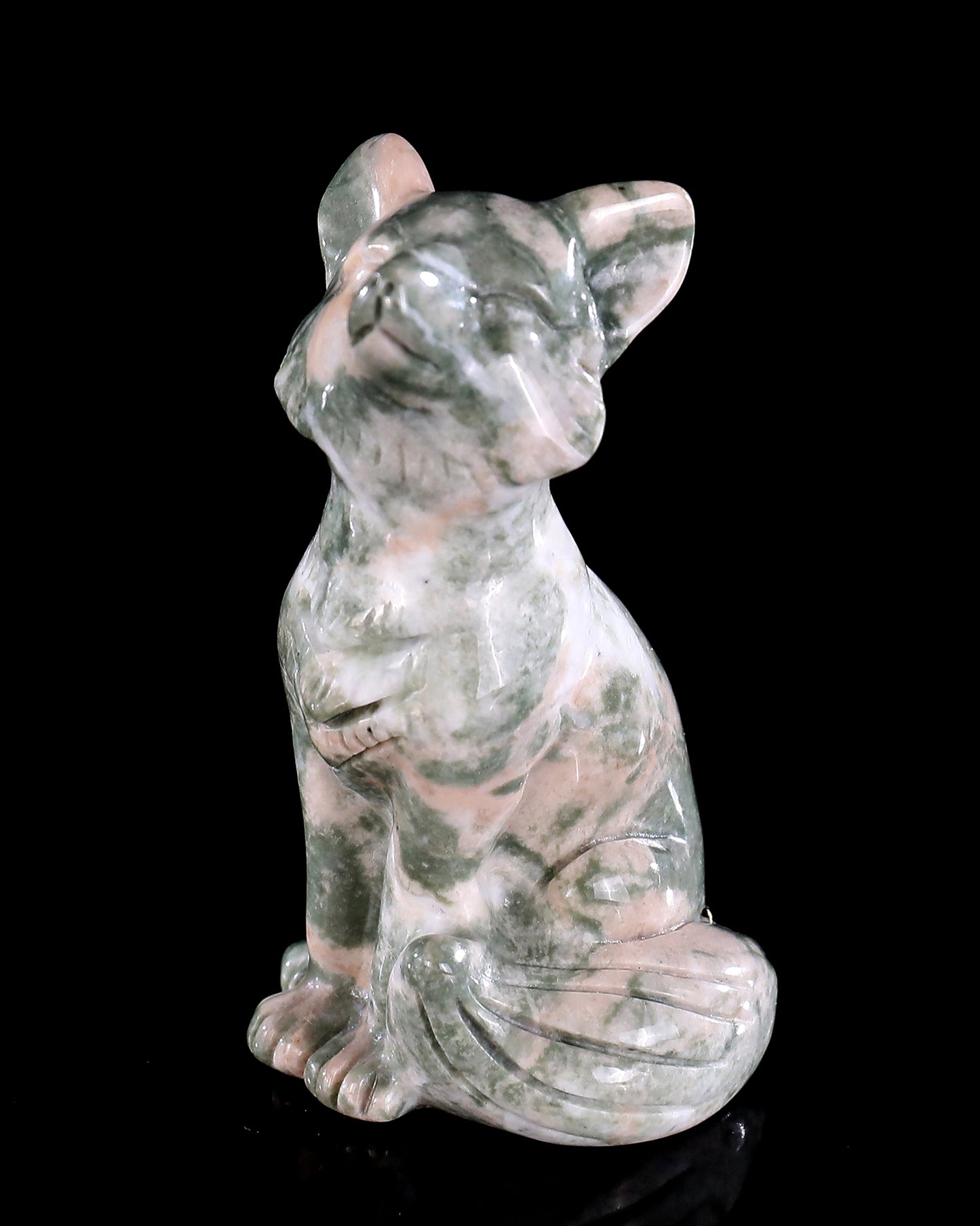 2.9" Natural Jiulong Jade Hand Carved Crystal Fox Sculpture