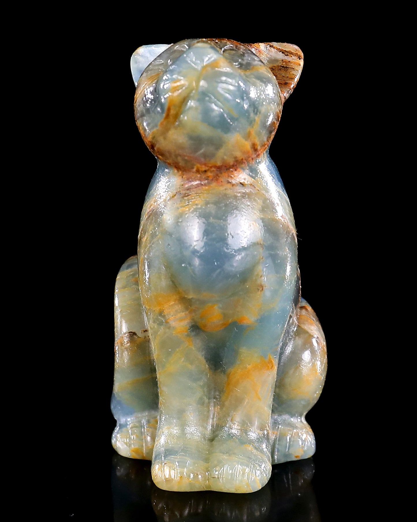 2.9" Natural Blue Onyx Hand Carved Crystal Cat Sculpture