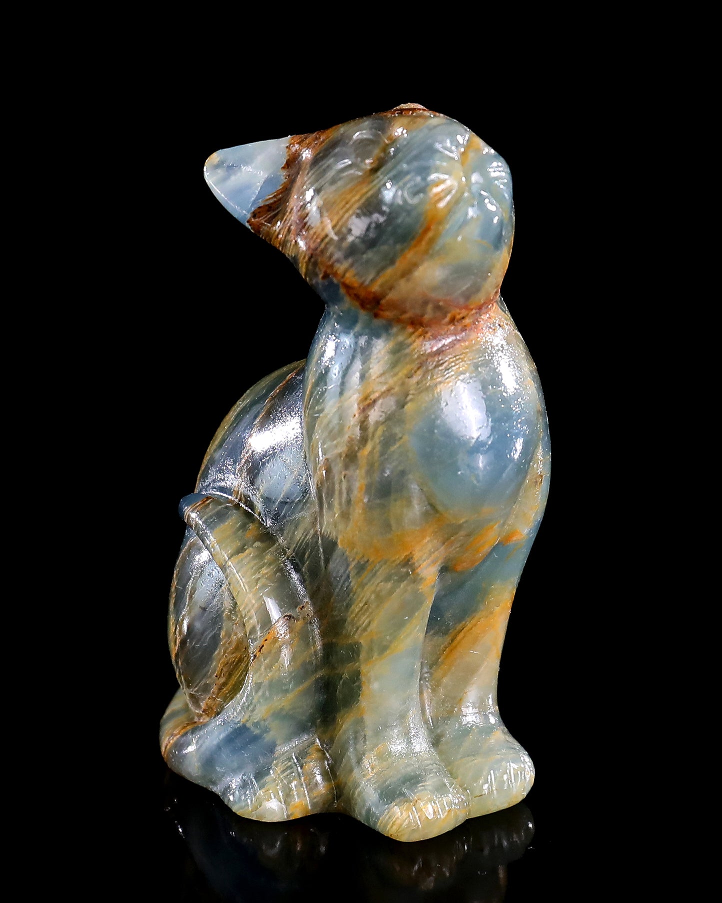 2.9" Natural Blue Onyx Hand Carved Crystal Cat Sculpture
