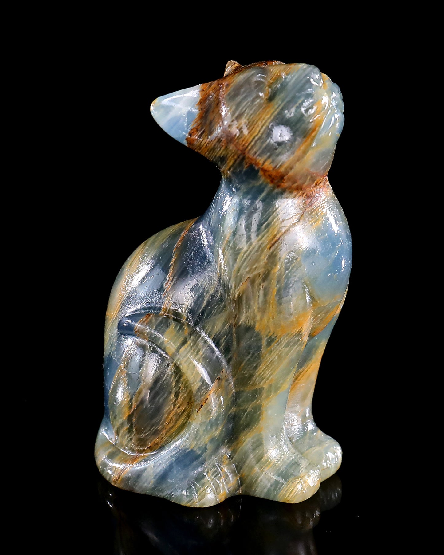 2.9" Natural Blue Onyx Hand Carved Crystal Cat Sculpture