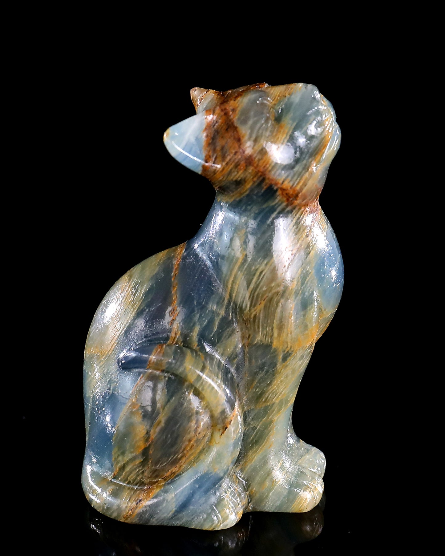 2.9" Natural Blue Onyx Hand Carved Crystal Cat Sculpture