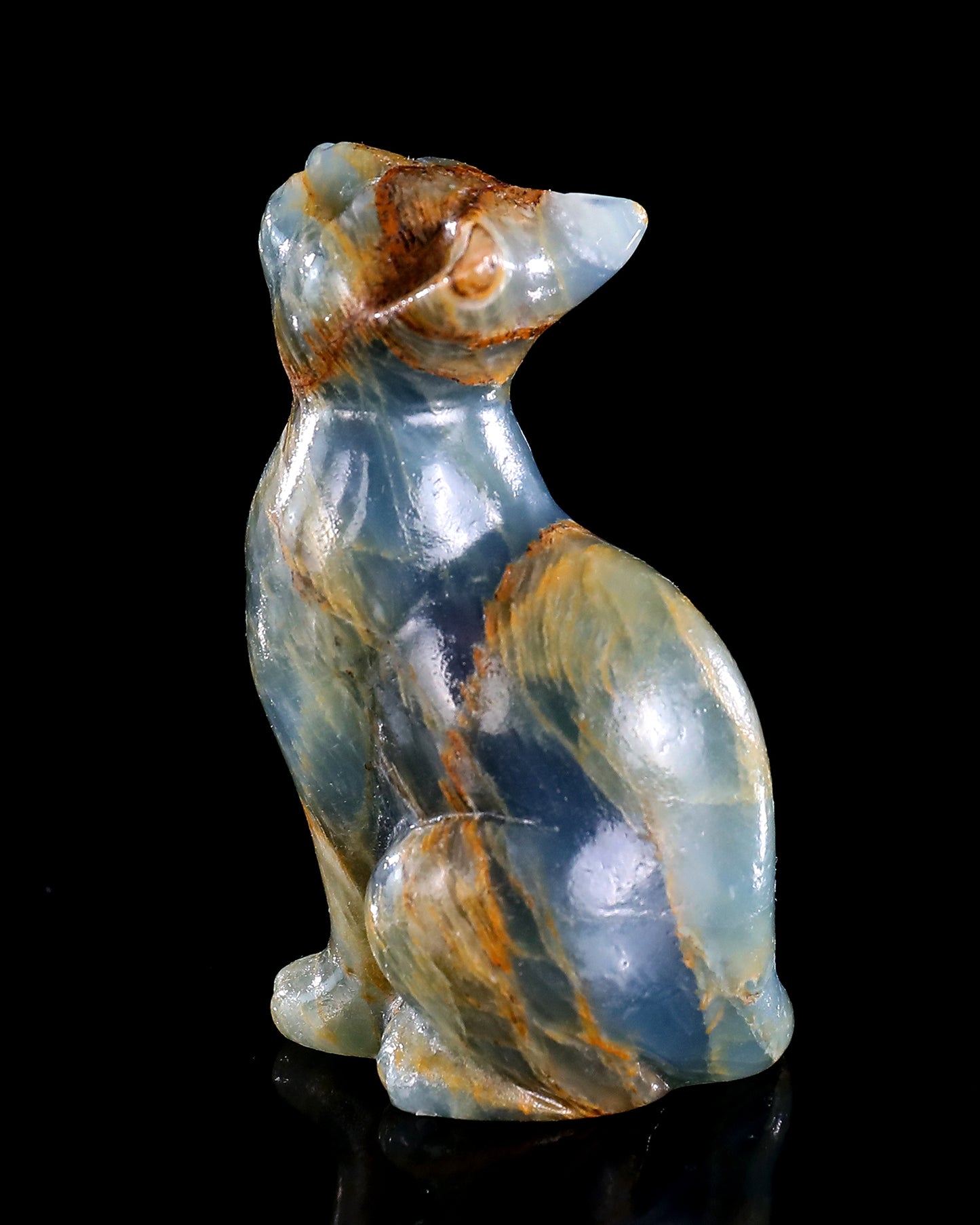 2.9" Natural Blue Onyx Hand Carved Crystal Cat Sculpture