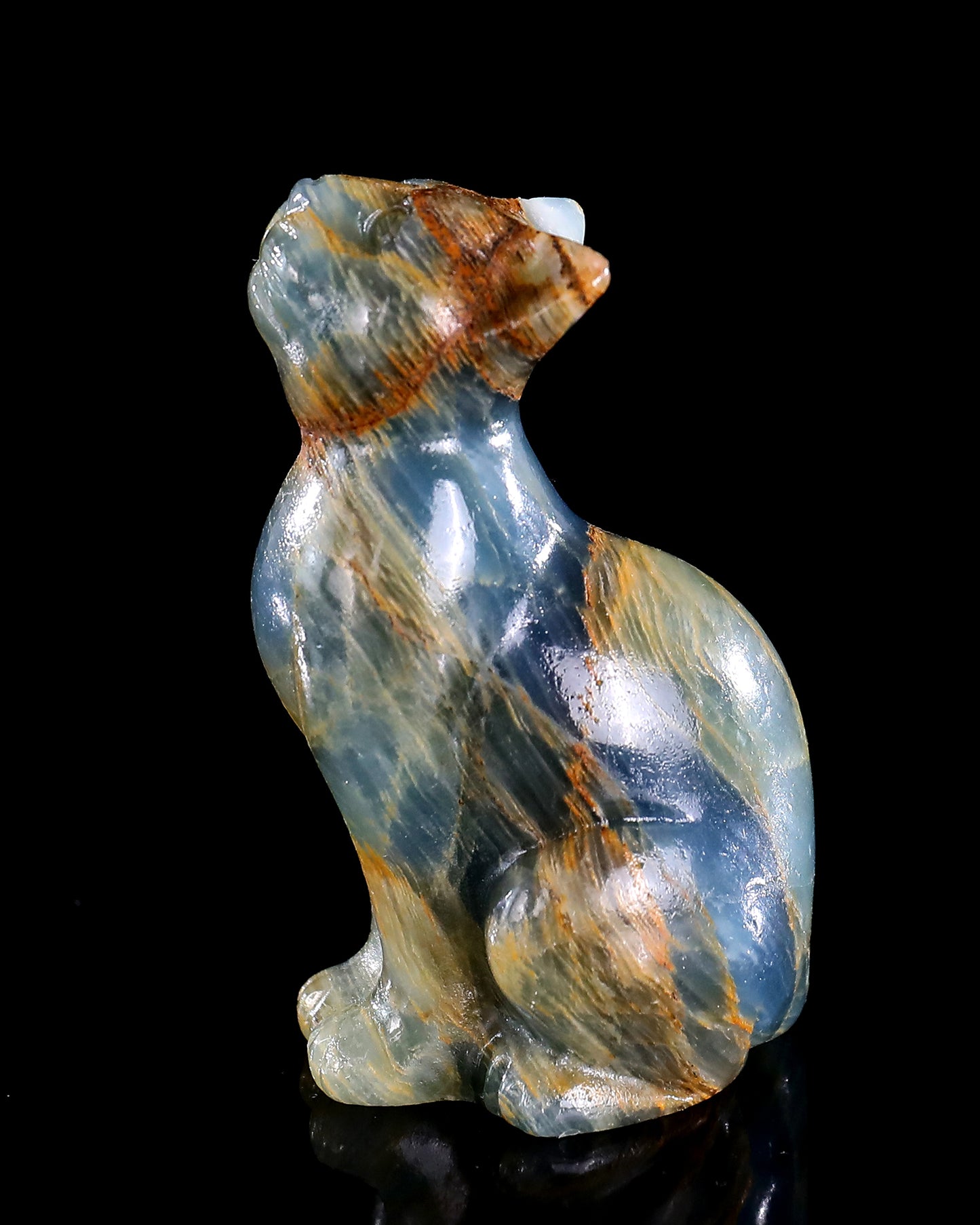 2.9" Natural Blue Onyx Hand Carved Crystal Cat Sculpture
