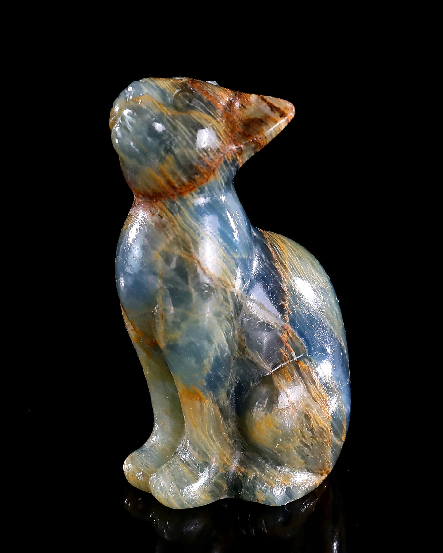 2.9" Natural Blue Onyx Hand Carved Crystal Cat Sculpture