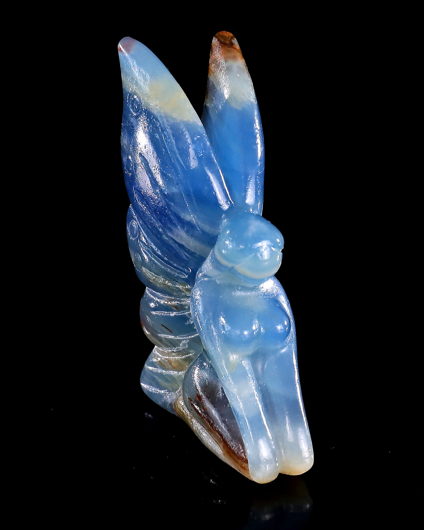 3" Blue Onyx Hand Carved Crystal Flower Faerie Sculpture