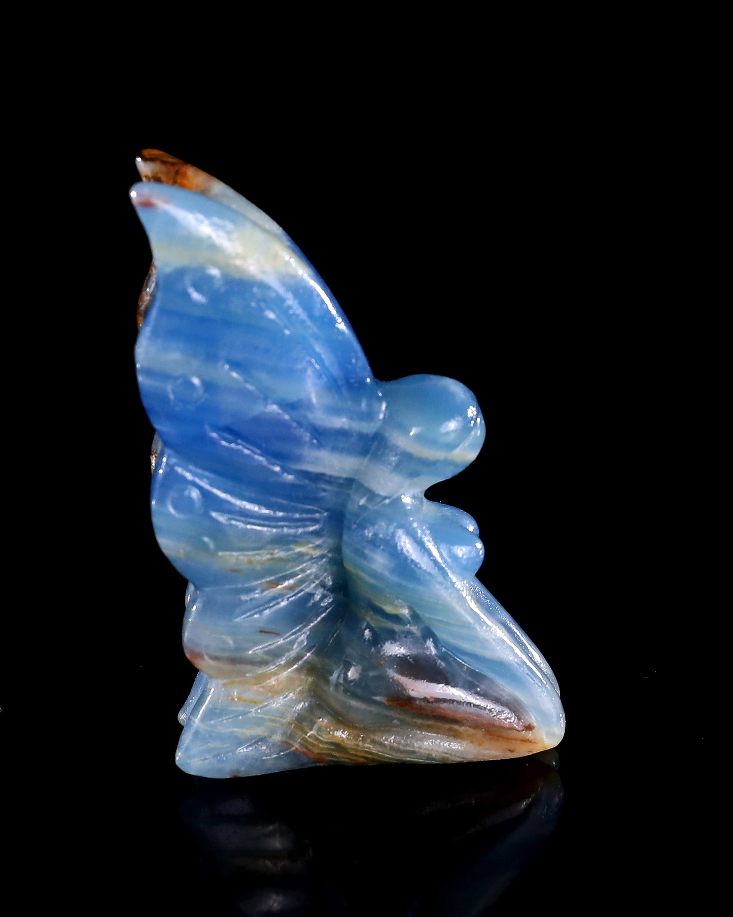 3" Blue Onyx Hand Carved Crystal Flower Faerie Sculpture