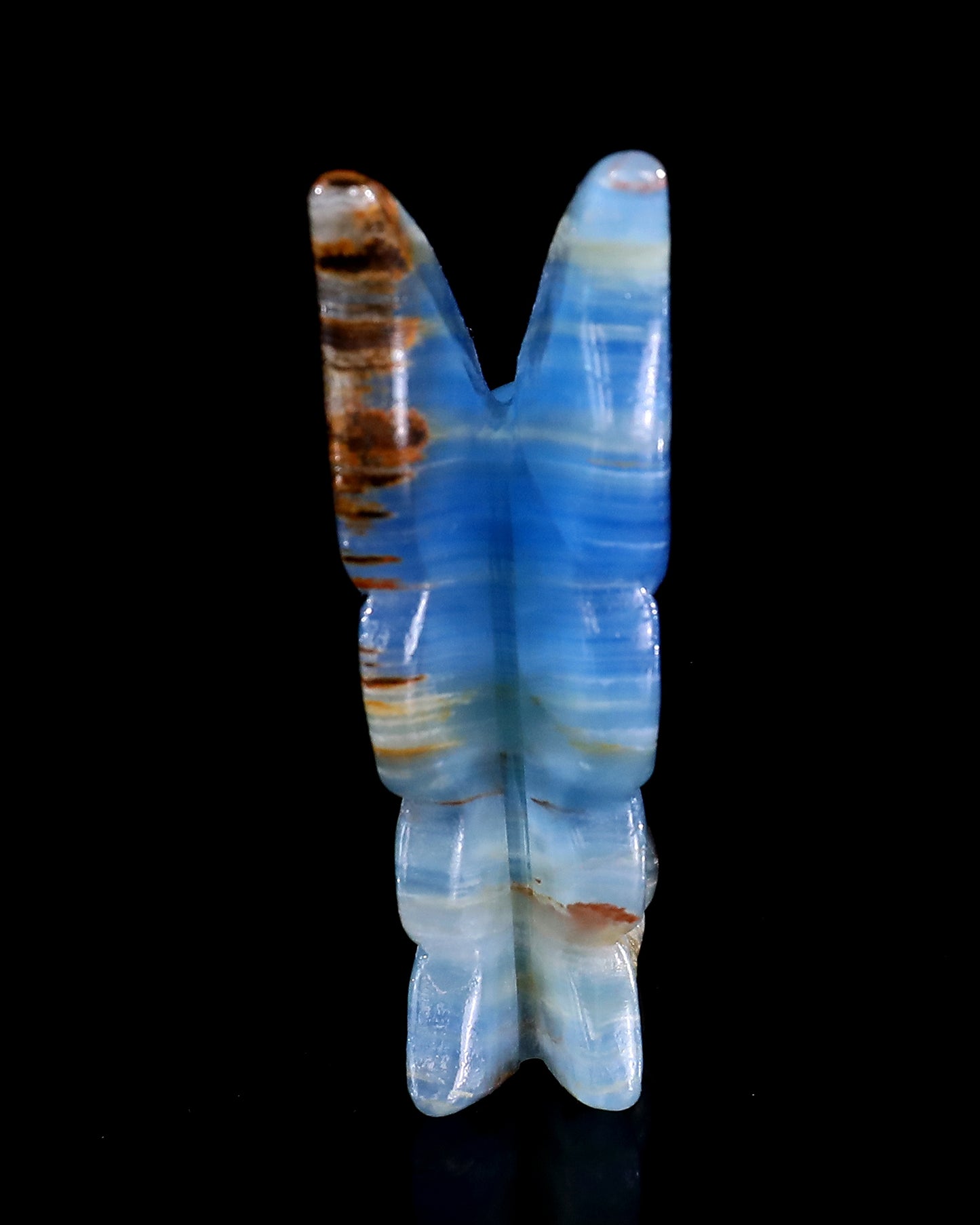 3" Blue Onyx Hand Carved Crystal Flower Faerie Sculpture