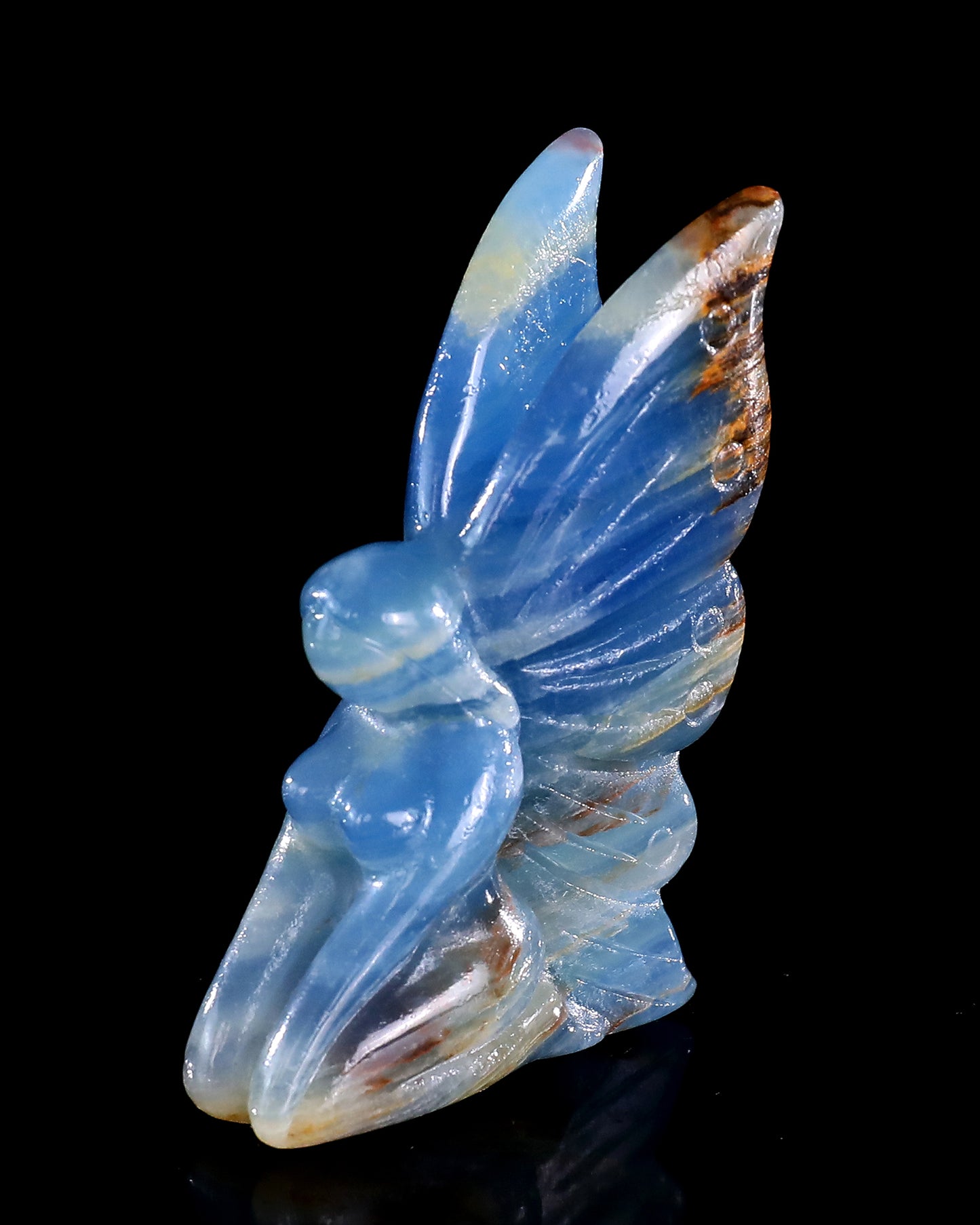 3" Blue Onyx Hand Carved Crystal Flower Faerie Sculpture