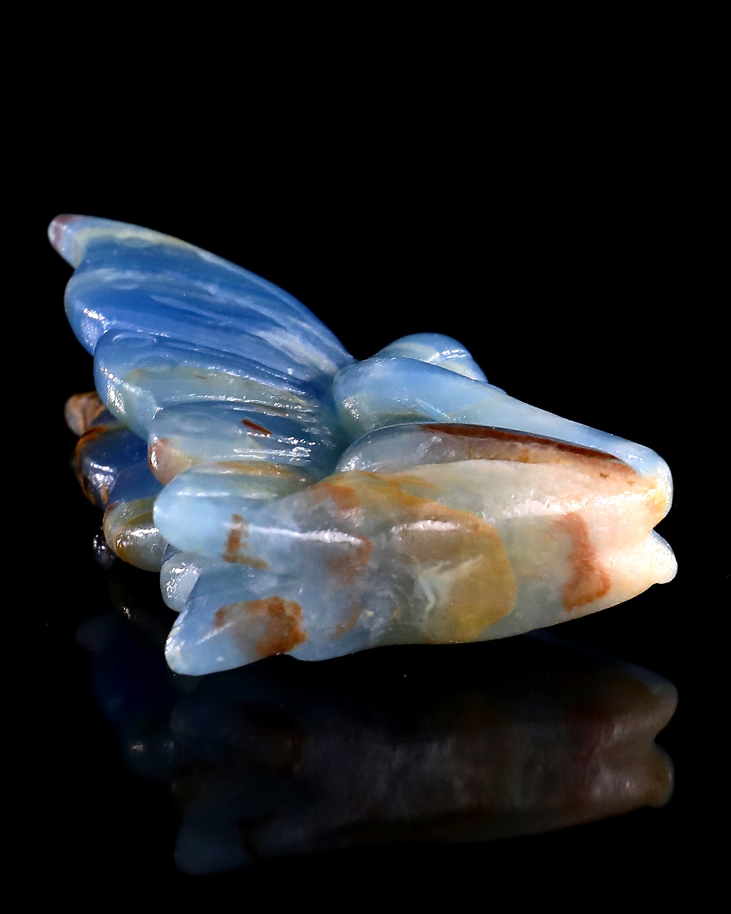 3" Blue Onyx Hand Carved Crystal Flower Faerie Sculpture