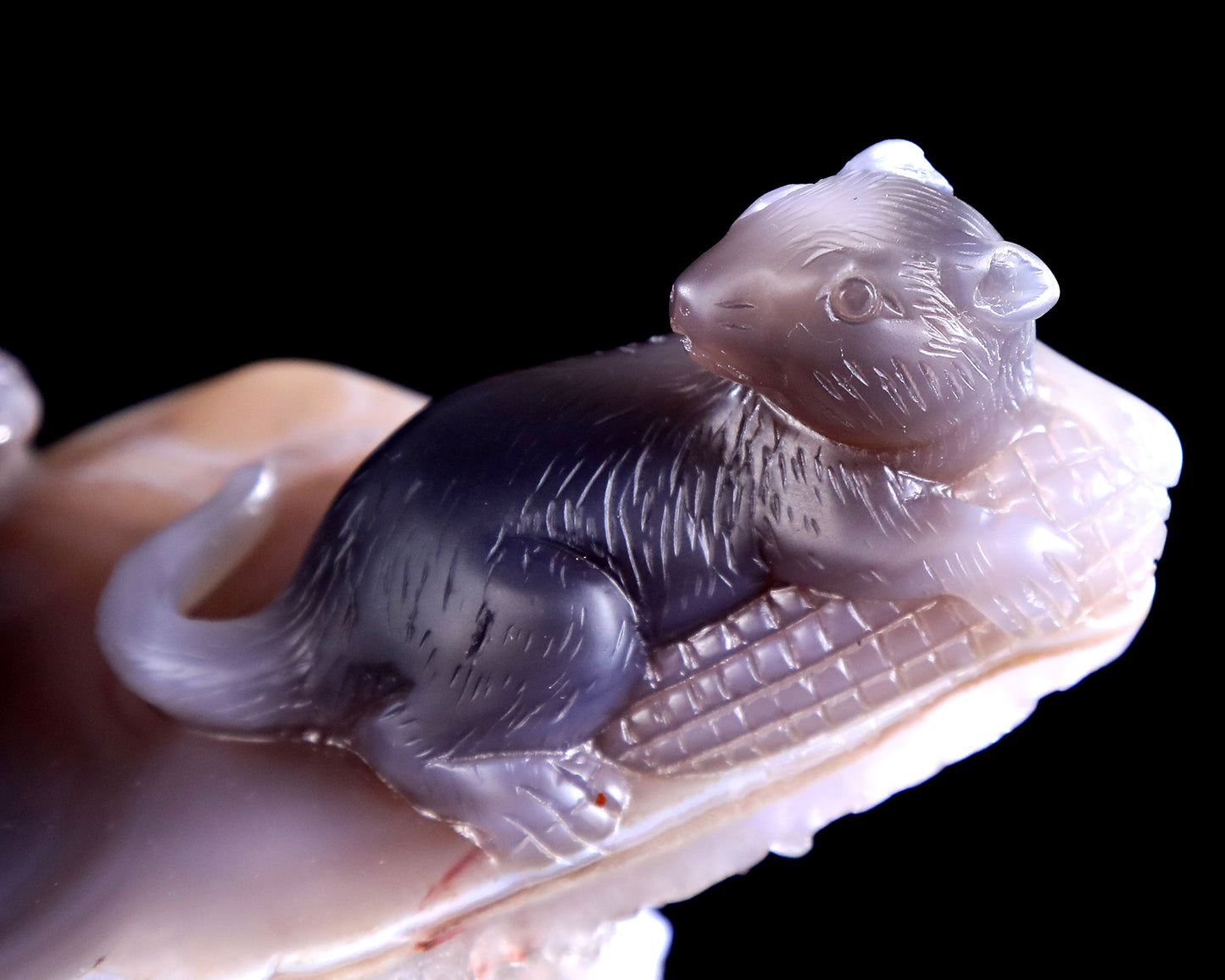 11" Natural Amethyst Druse Agate Hand Carved Crystal Snake Sculpture