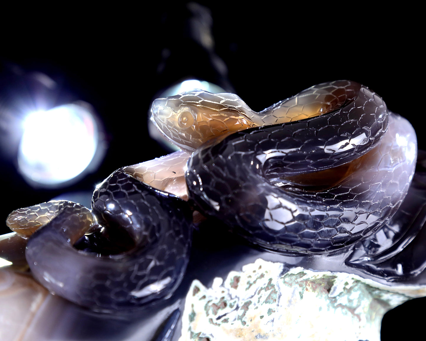 11" Natural Amethyst Druse Agate Hand Carved Crystal Snake Sculpture