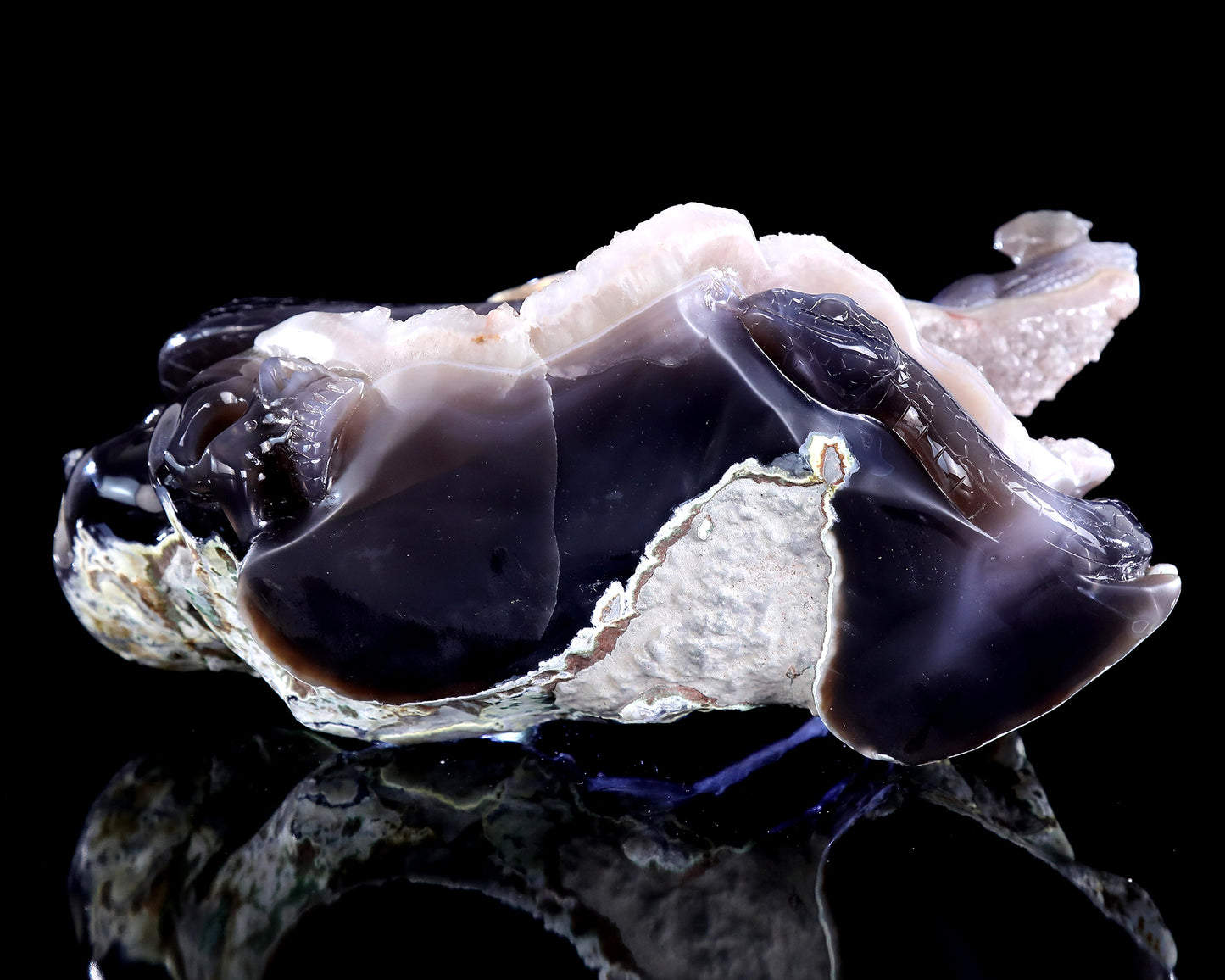 11" Natural Amethyst Druse Agate Hand Carved Crystal Snake Sculpture