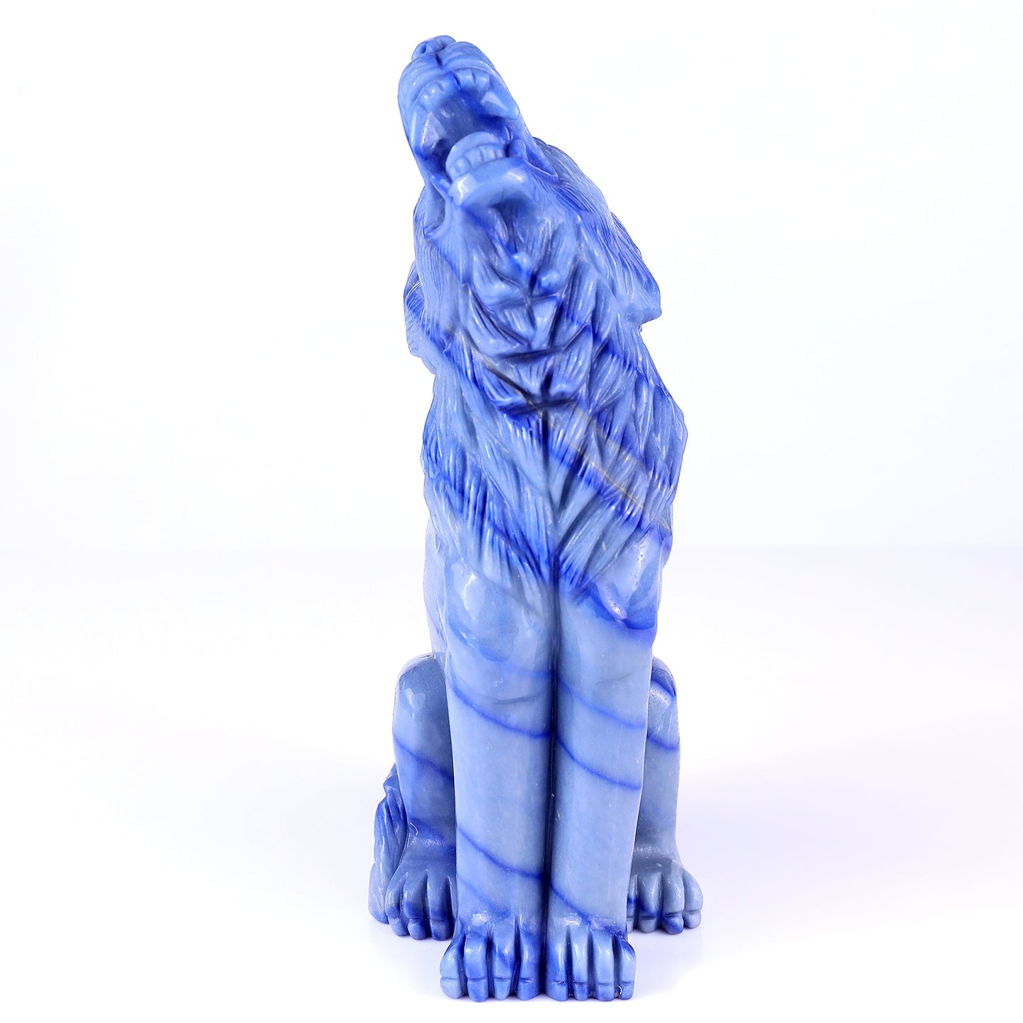 9.8" Blue Aventurine Chalcedony Hand Carved Crystal Wolf Sculpture Crystallumi