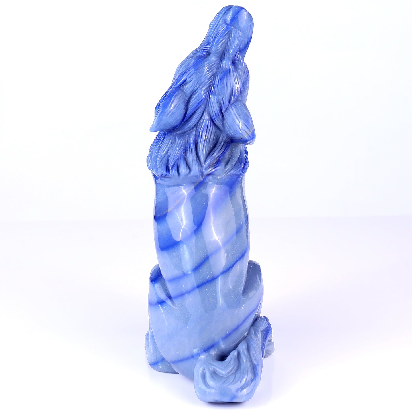 9.8" Blue Aventurine Chalcedony Hand Carved Crystal Wolf Sculpture Crystallumi
