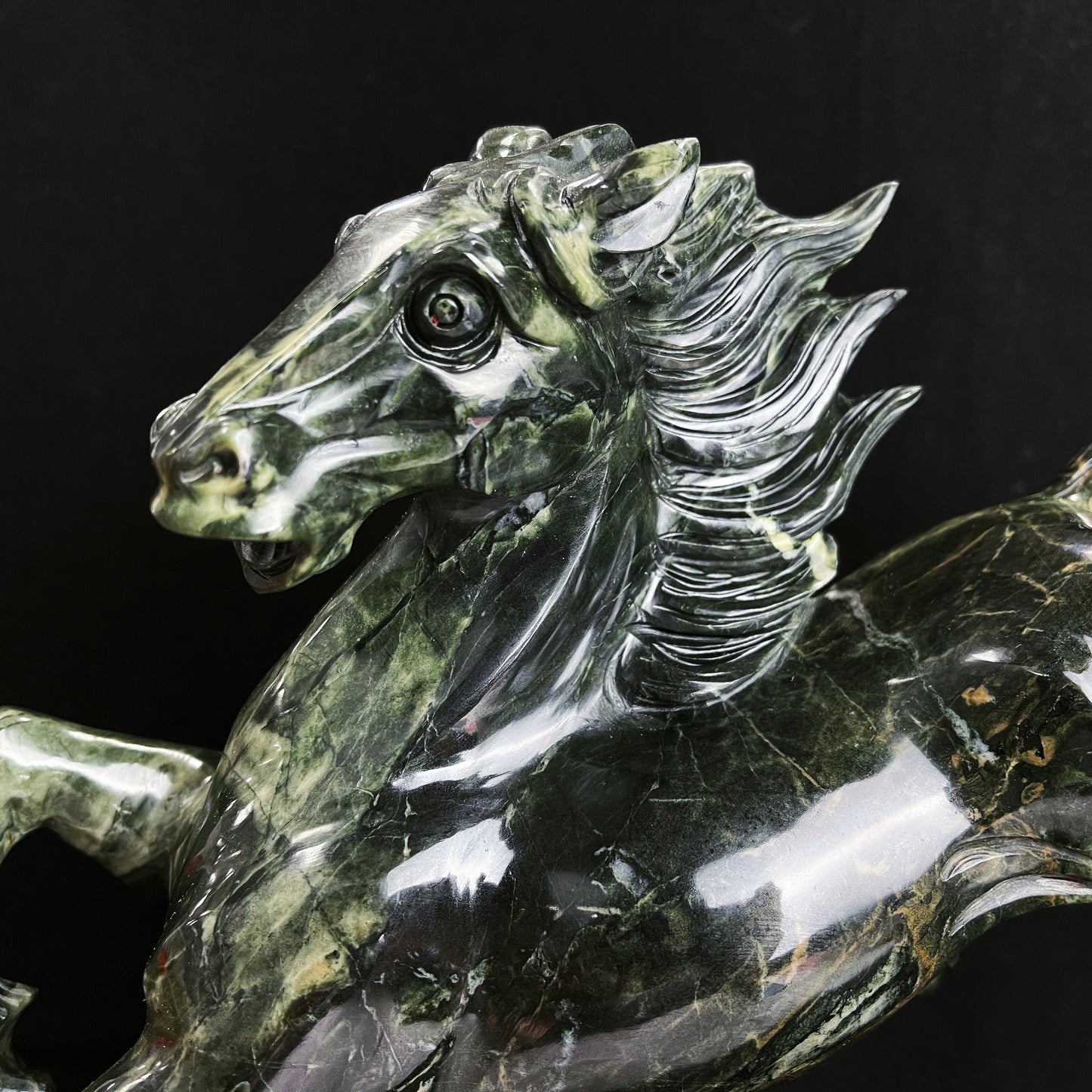 Amazing 15.6" Jiulong Jade Hand Carved Crystal Horse Sculpture Collectable Decor Crystallumi