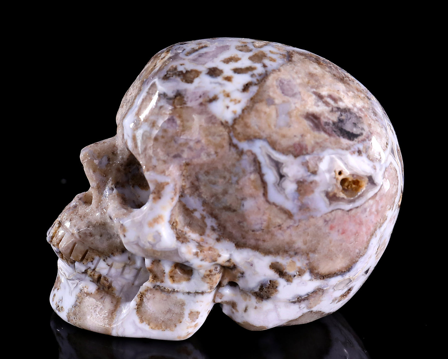 3.0" Blue Sakura Agate Hand Carved Crystal Realistic Skull Sculpture