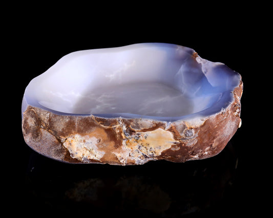 6.3" Blue Chalcedony Hand Carved Crystal Jewelry Tray Fruit Tray