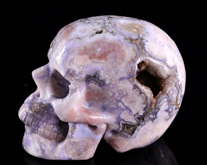 3.0" Blue Sakura Agate Hand Carved Crystal Realistic Skull Sculpture