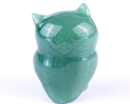 2.0" Green Aventuirine Hand Carved Crystal Owl Sculpture Crystallumi