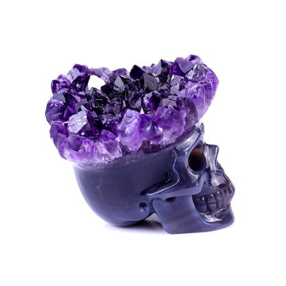 2.5" Amethyst Druse Agate Hand Carved Mineral Specimen Skull Sculpture Crystallumi