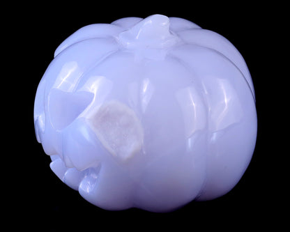 2.6” Natural Blue Chalcedony Hand Carved Crystal Pumpkin Sculpture, Halloween Gift Crystallumi