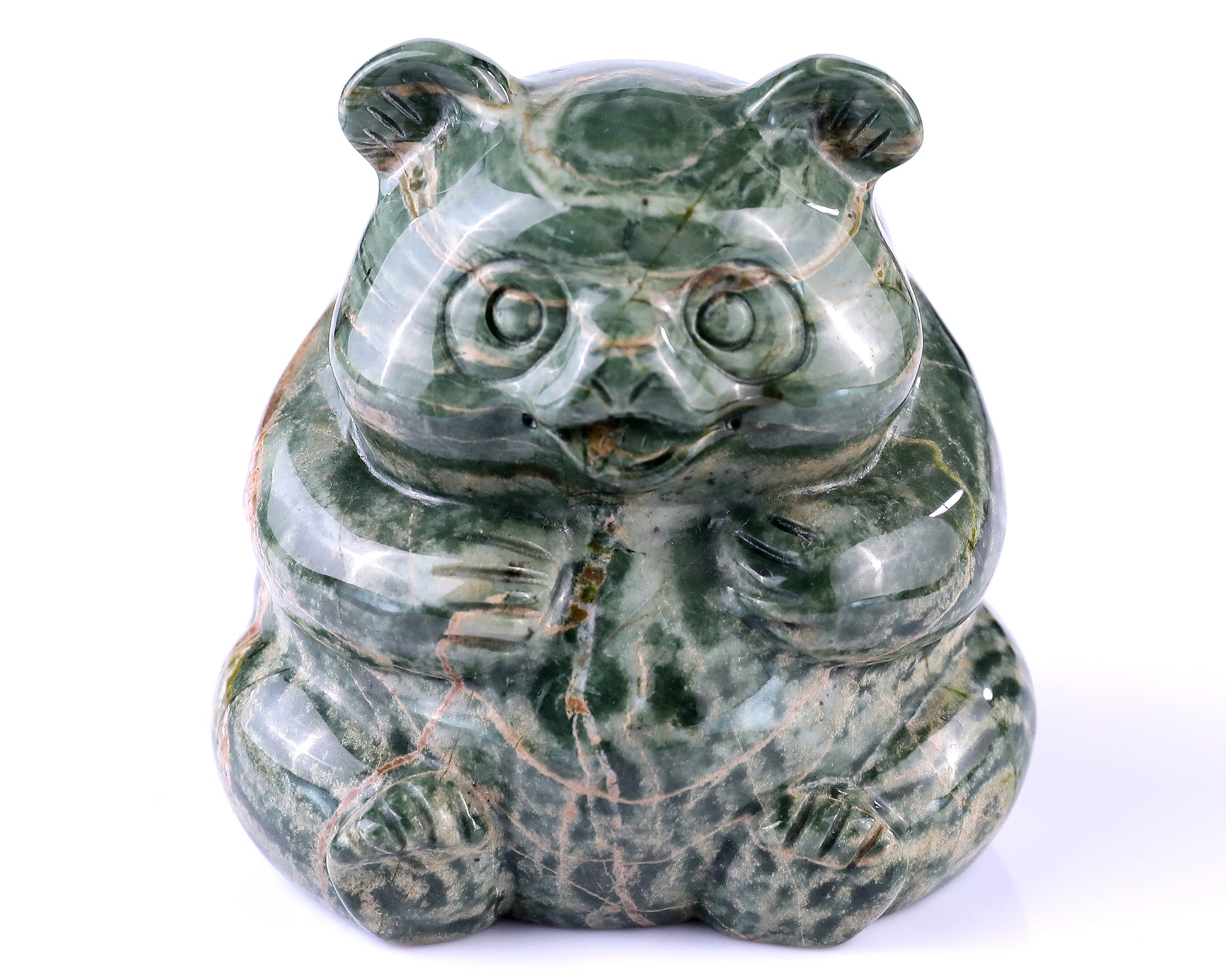 2.8" Jiulong Jade Hand Carved Crystal Panda Sculpture Crystallumi