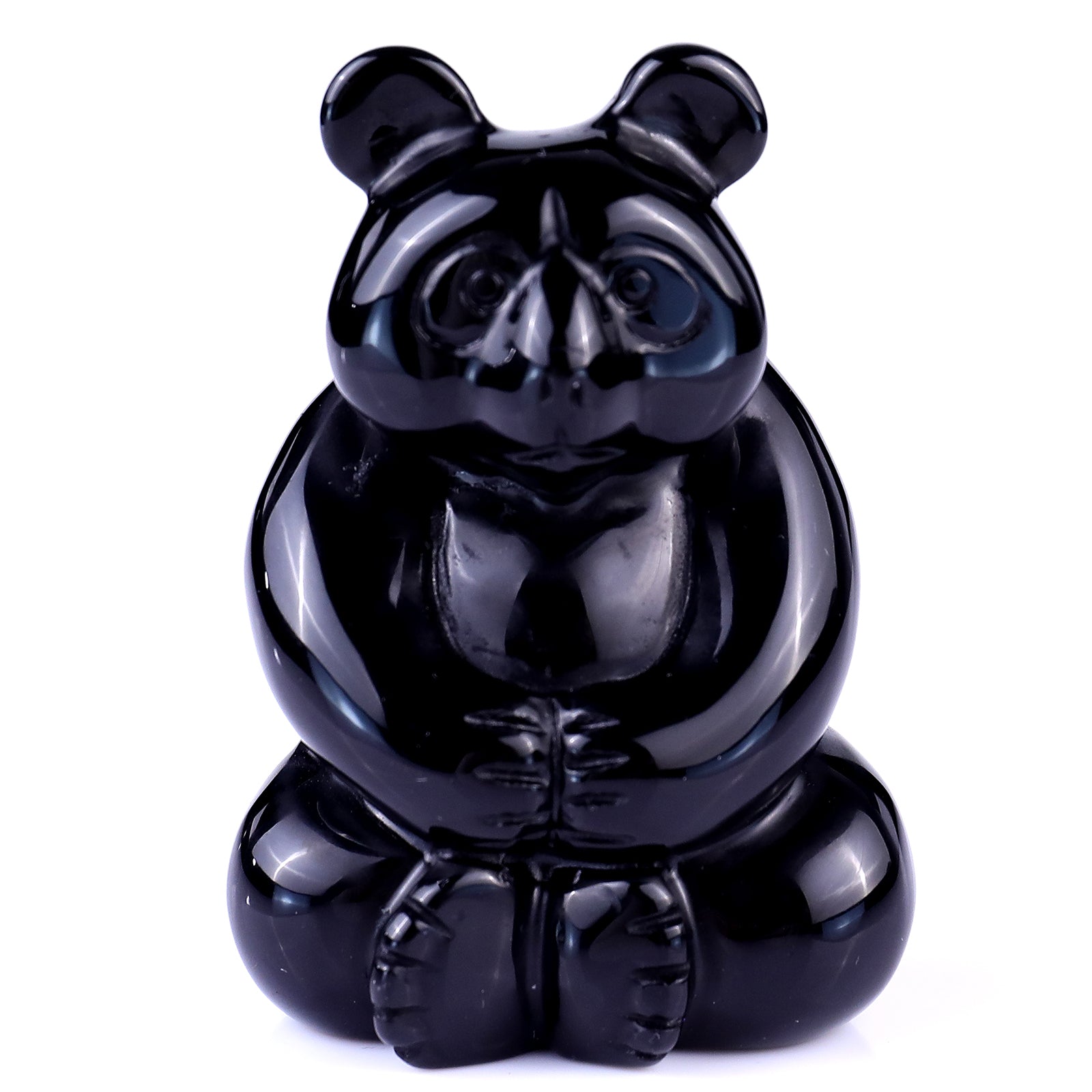2.9" Black Obsidian Hand Carved Crystal Panda Sculpture Crystallumi